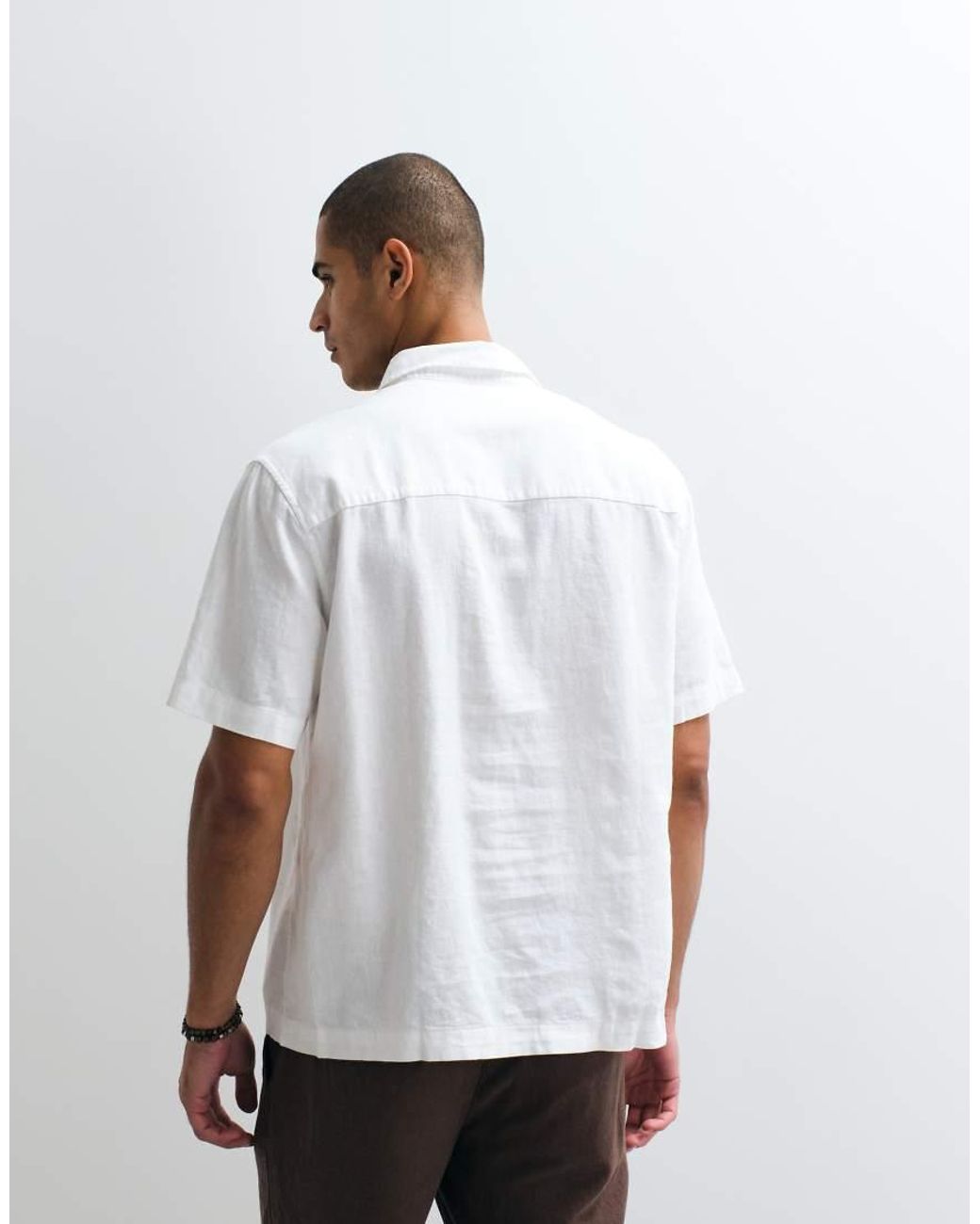 ASOS White Relaxed Linen Blend Shirt for men