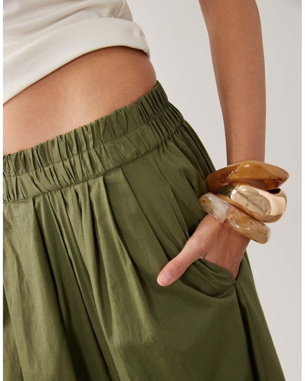 ASOS Green Elasticated Waist Volume Midi Skirt