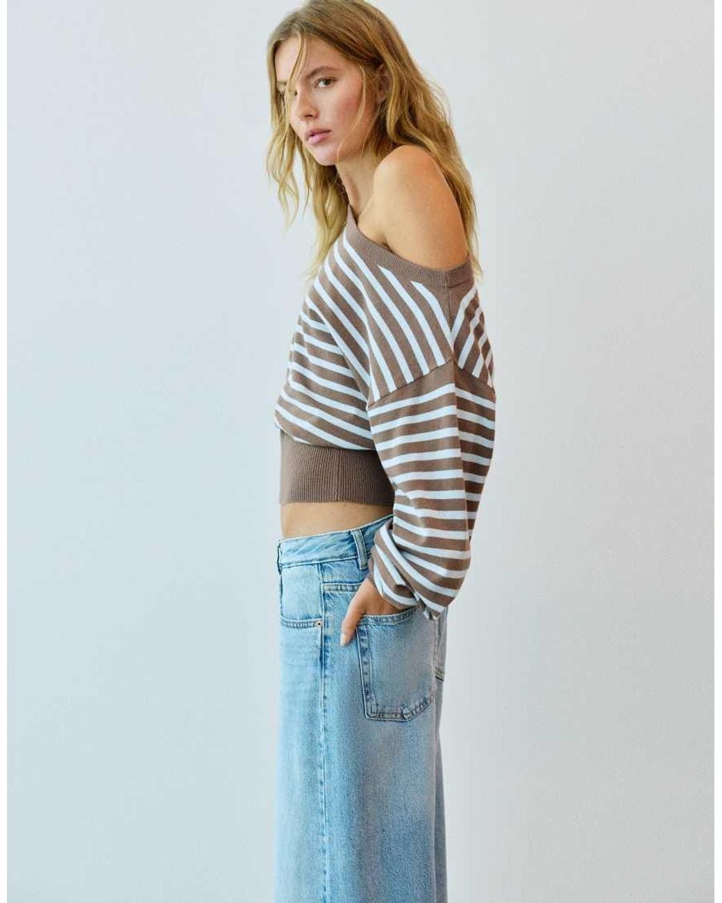 Pull&Bear Blue Asymmetric Neck Jumper