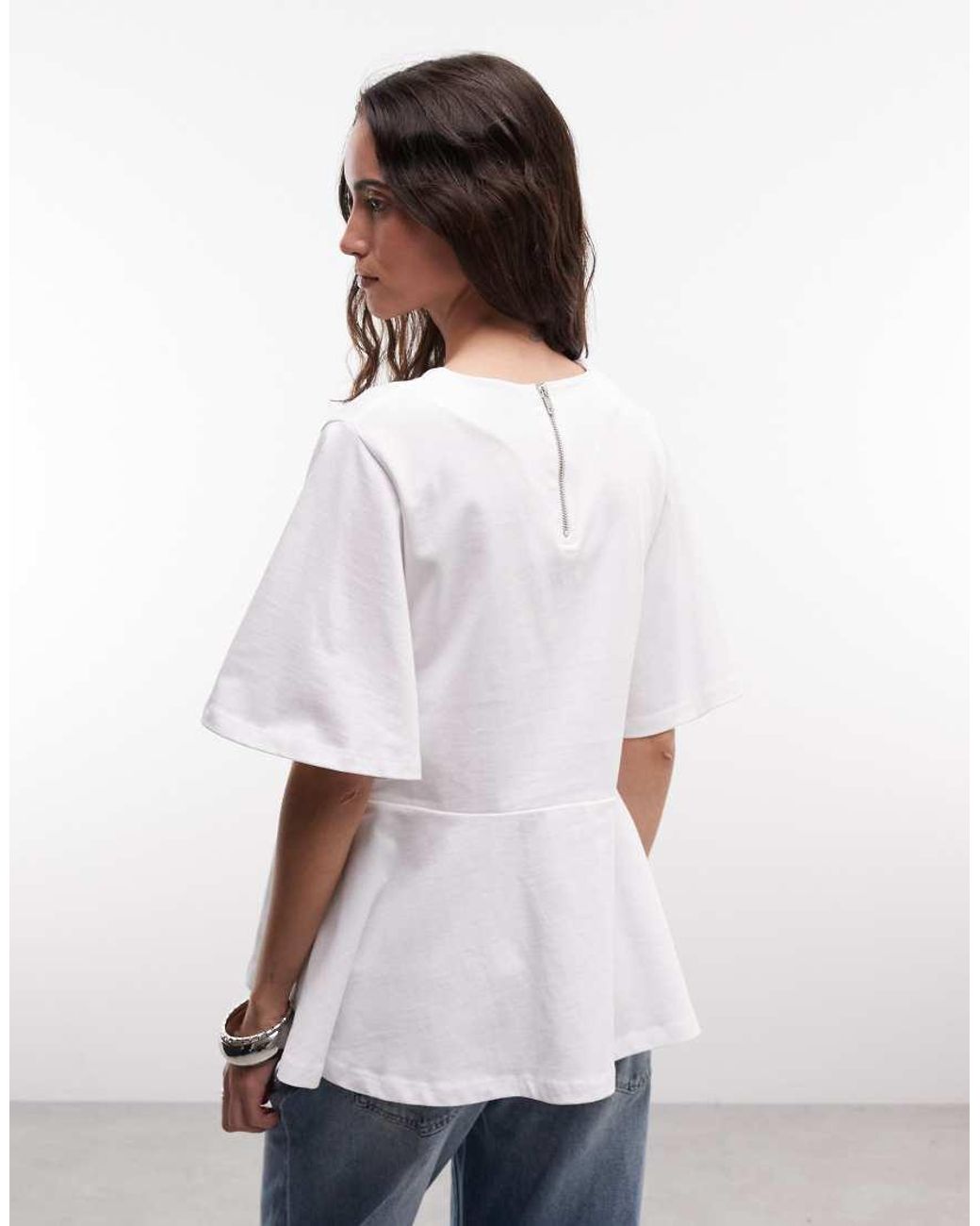 ASOS White Oversized T-shirt With exaggerated Sleeve And Peplum Hem