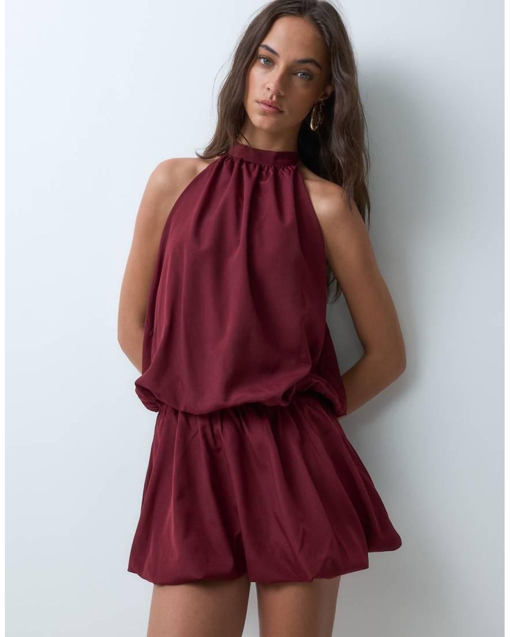 BRONZE SNAKE Red Halterneck Mini Dress Witth Bubble Hem