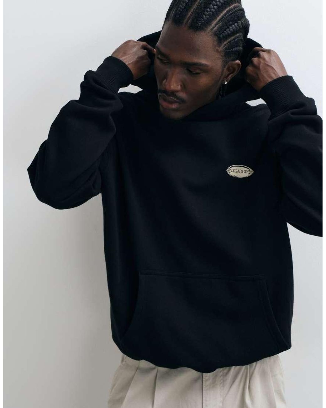 PEGADOR Blue Palmoli Oversized Hoodie With Back Print Graphic for men
