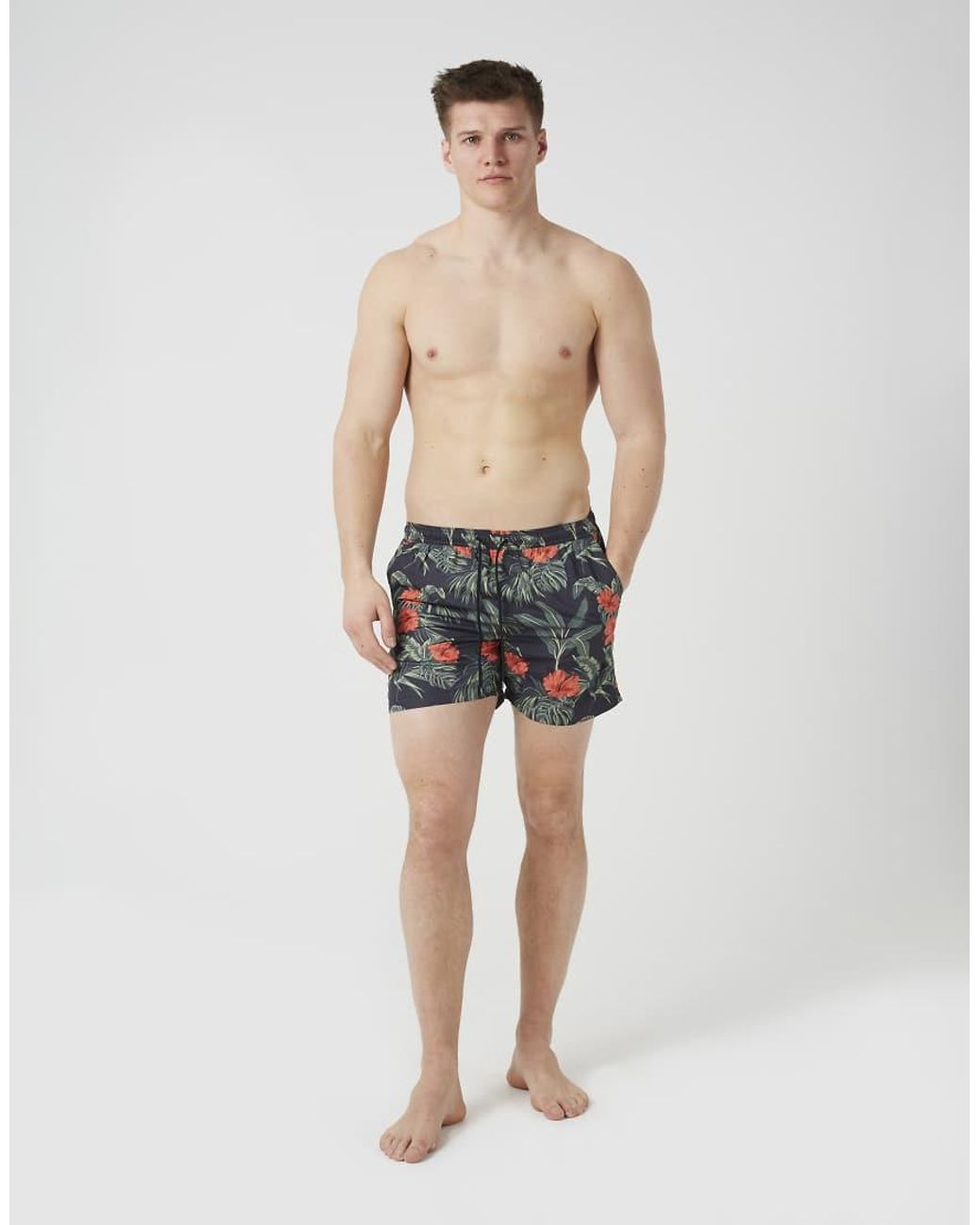 Brave Soul Blue Printed Swim Shorts for men