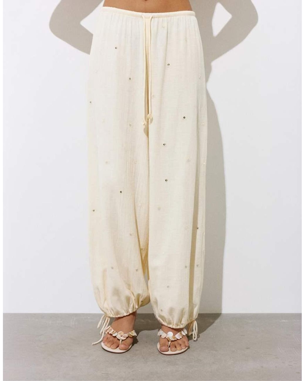 Pull&Bear White Sarouel Trousers With Mirrors