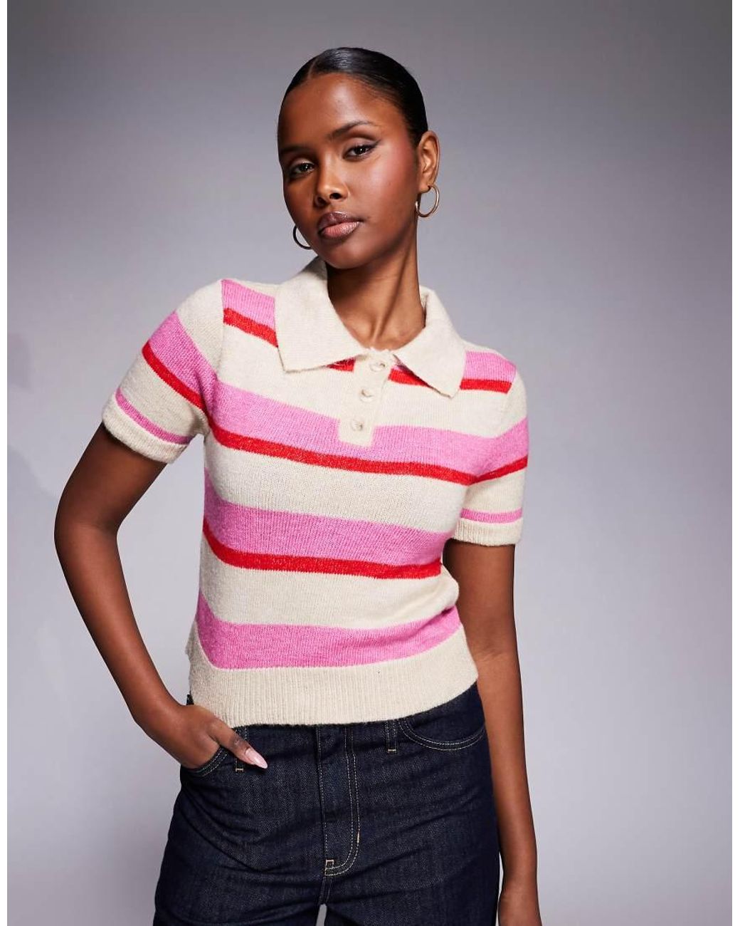River Island Red Striped Knitted Polo