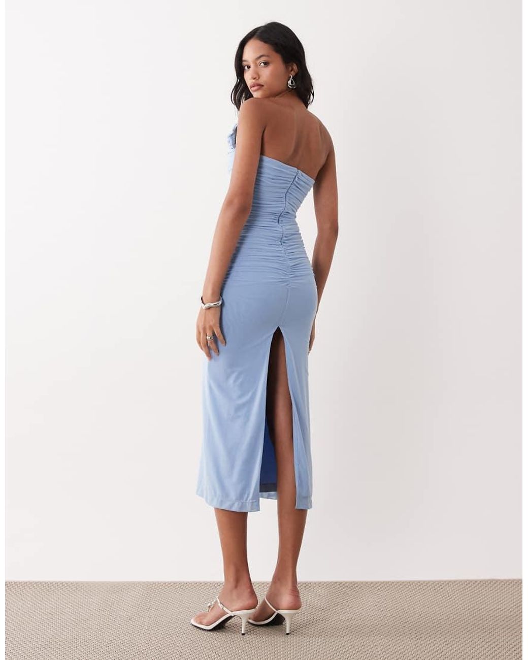 Bardot Blue Julane Bandeau Mesh Midi Dress