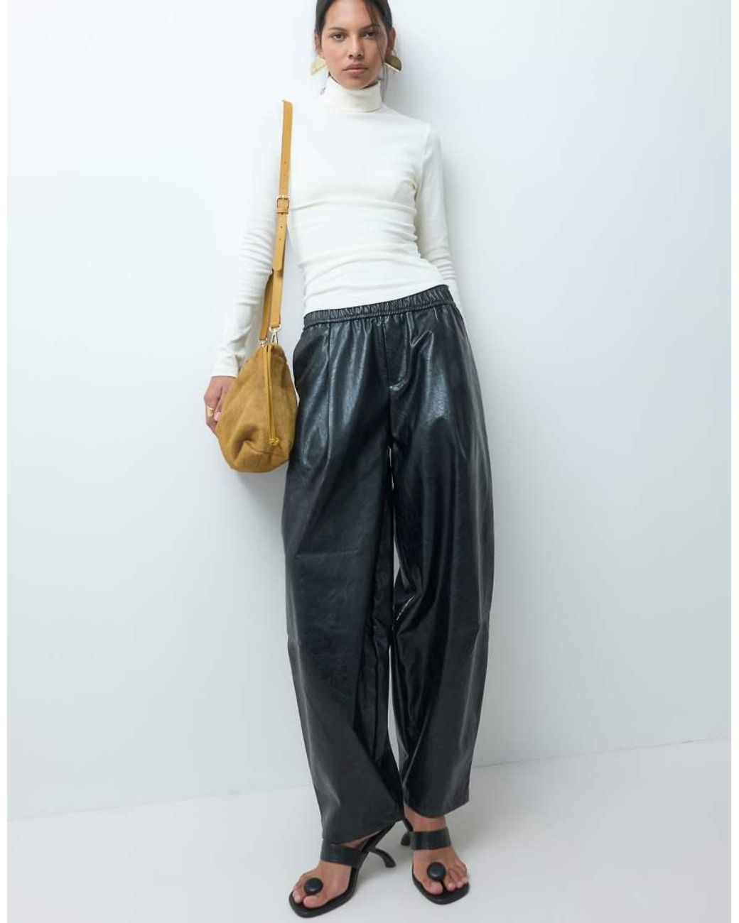 ASOS White Hair On Leather Drawstring Pouch Clutch Bag With Detachable Strap