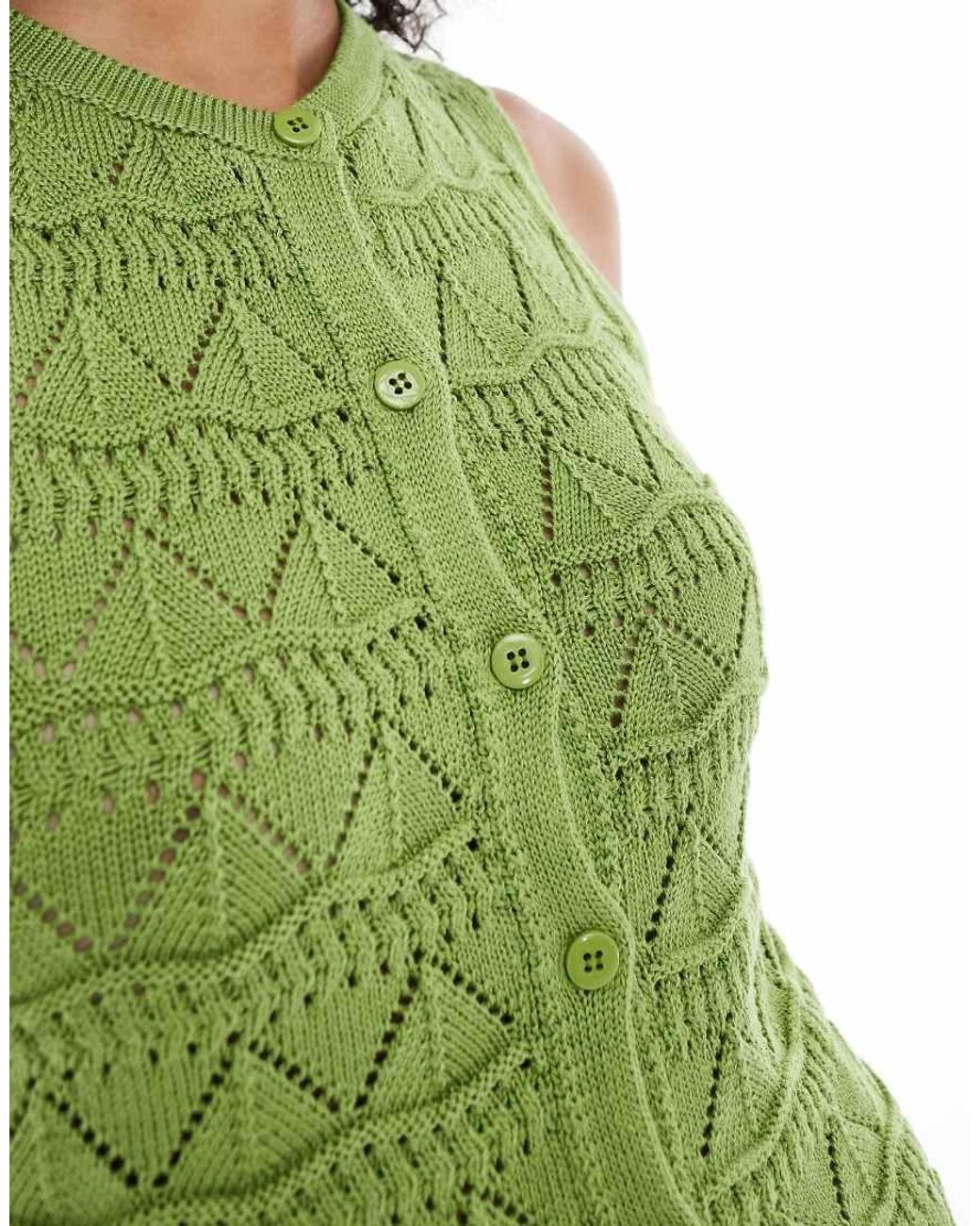 ASOS Green Knitted Lace Stitch Waistcoat