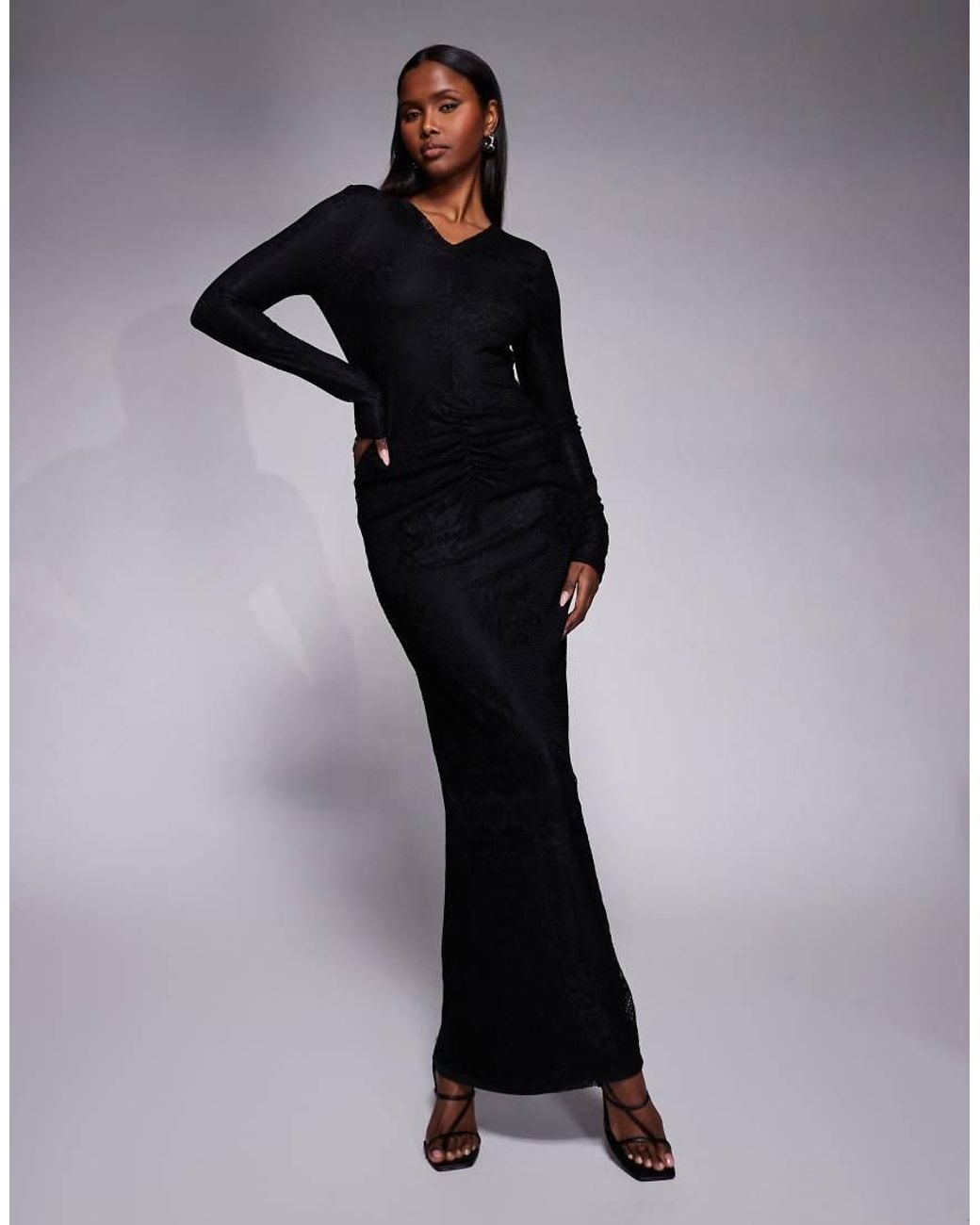 DASKA Black Lace Cowl Neck Ruched Detail Maxi Dress