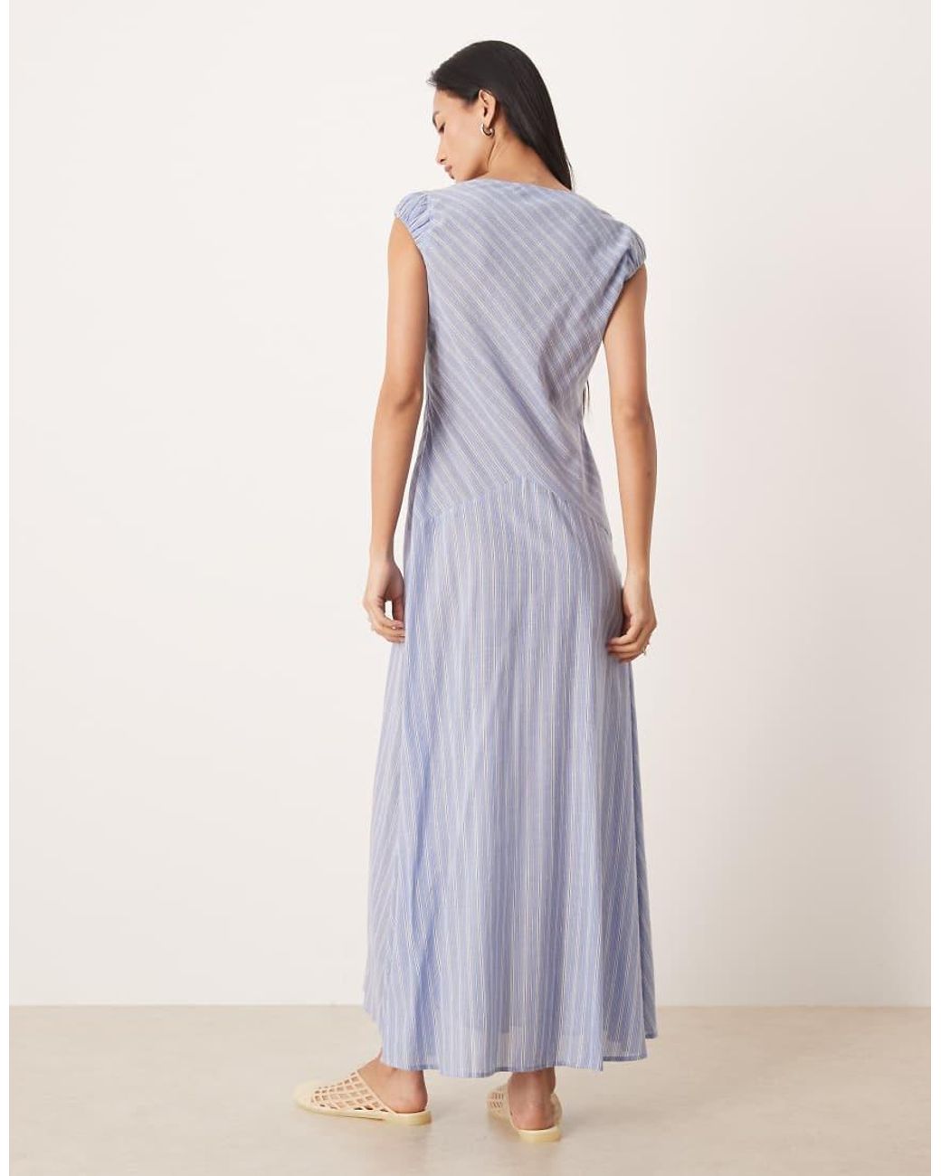 ASOS Multicolor Dropped Waist Midi Dress With Ruched Cap Sleeve