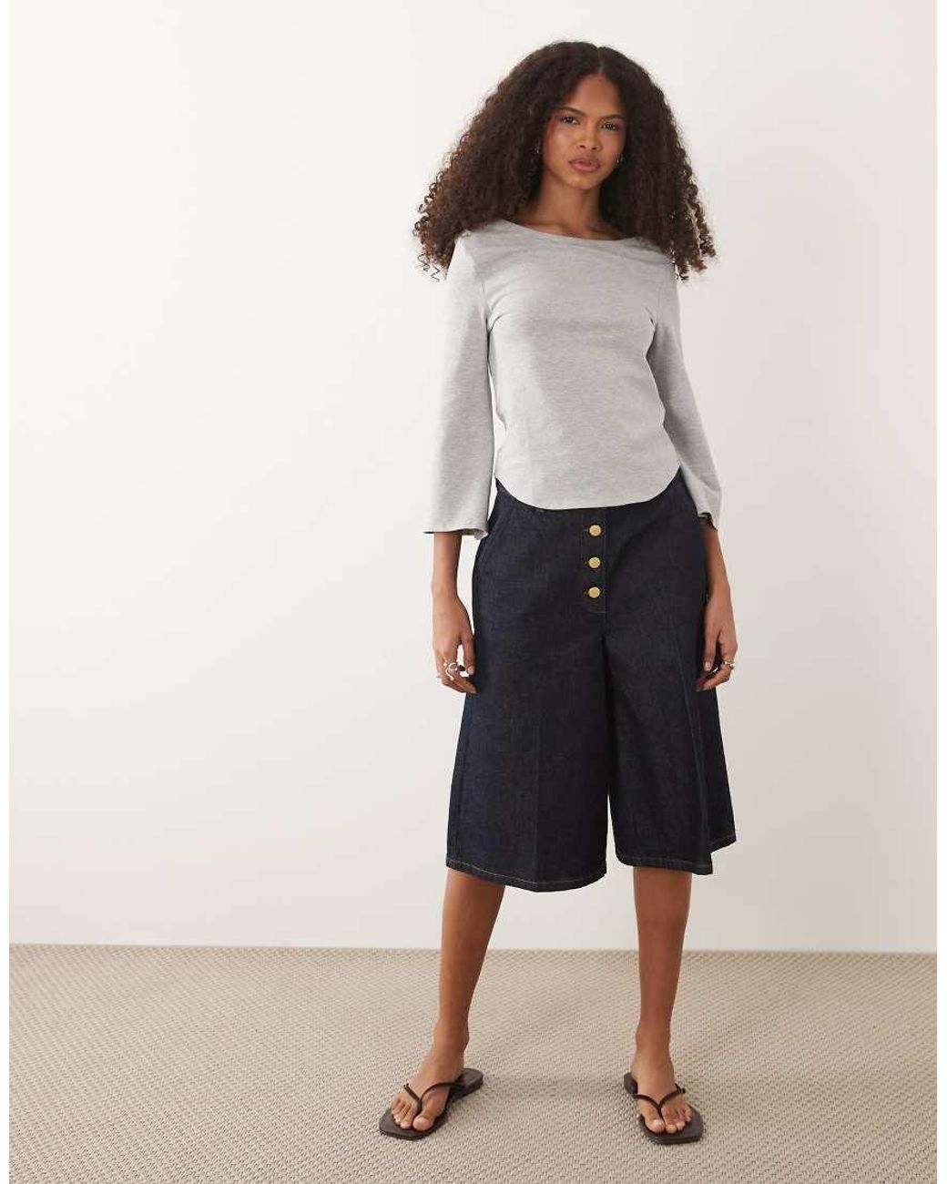ASOS Gray Long Sleeve With Boat Neck Top
