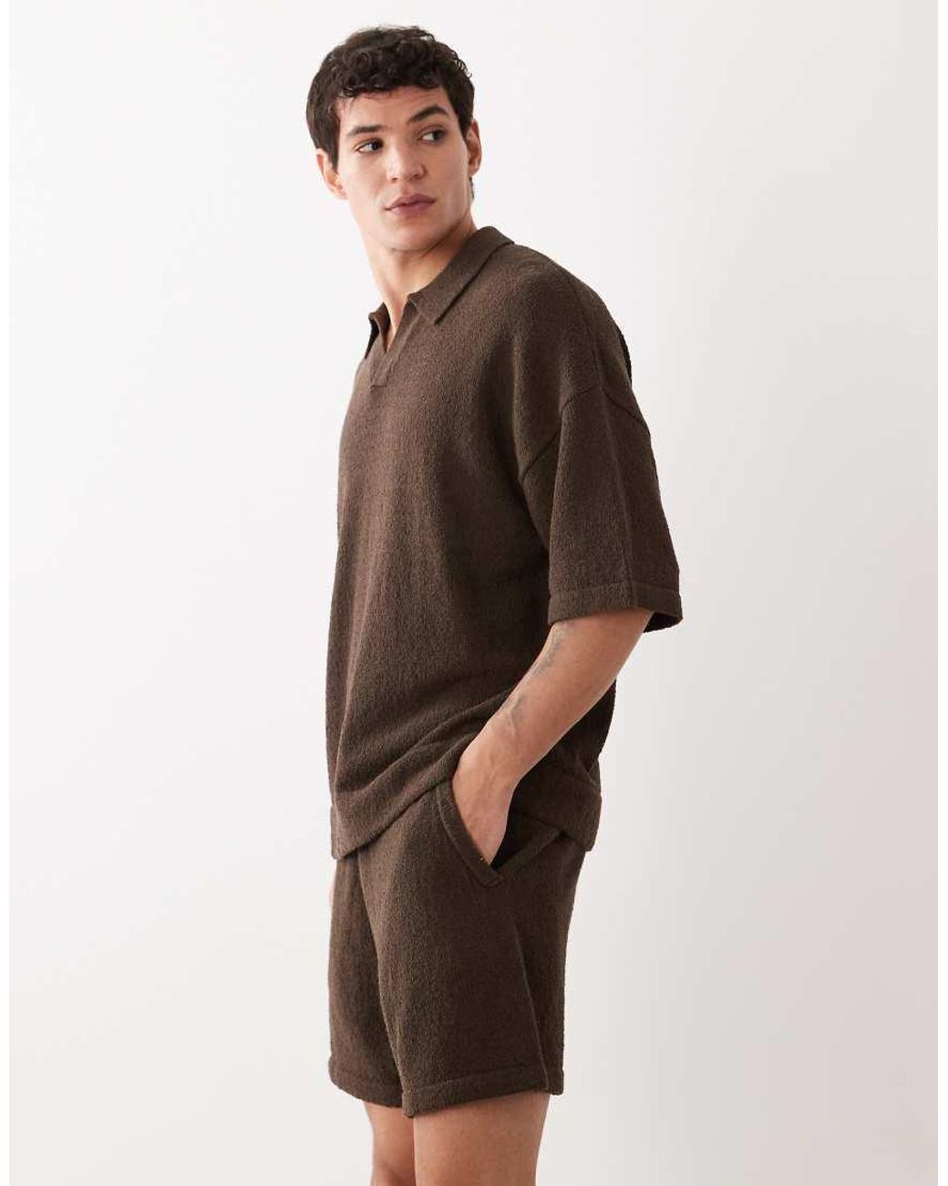 ASOS Natural Wide Co-ord Knitted Boucle Shorts for men