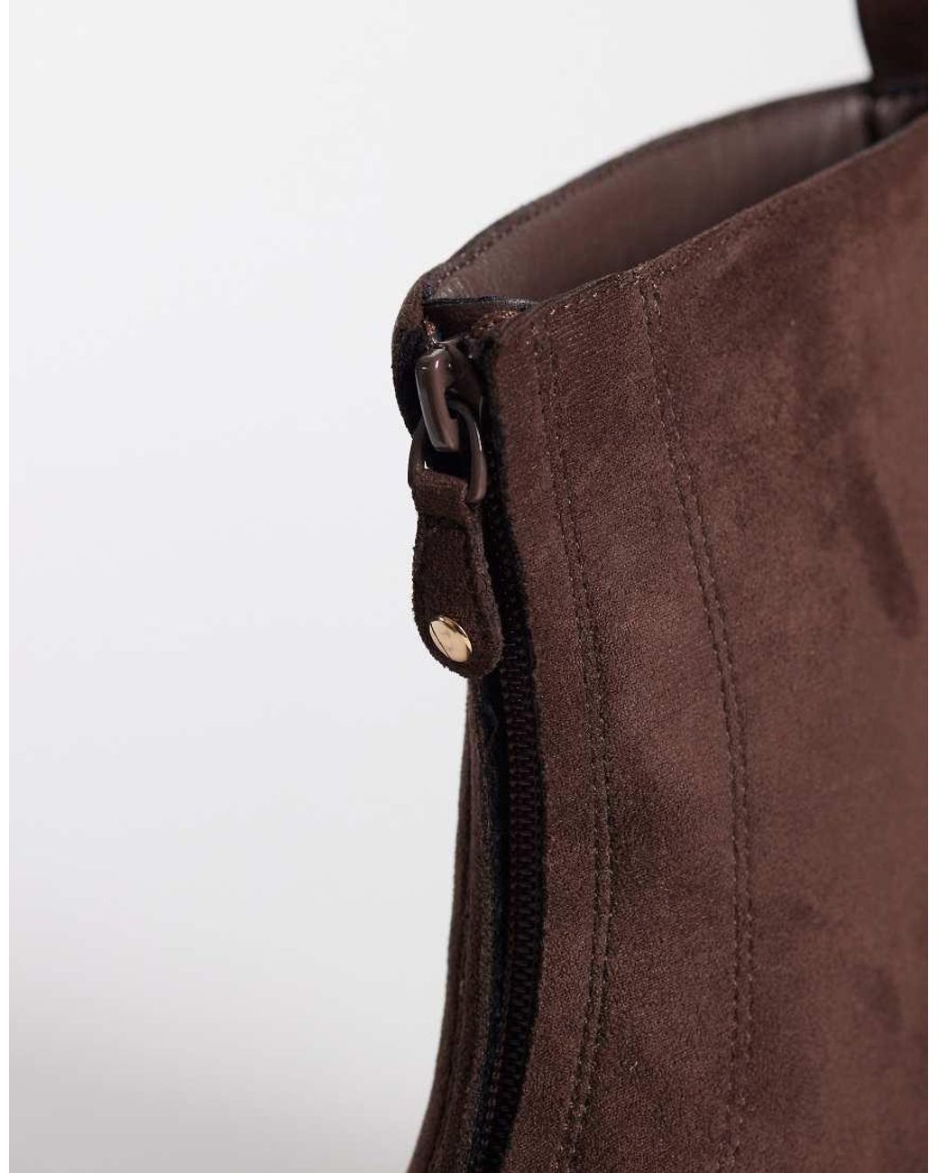 London Rebel Brown Carolina Faux Suede Chunky Zip Front Ankle Boots