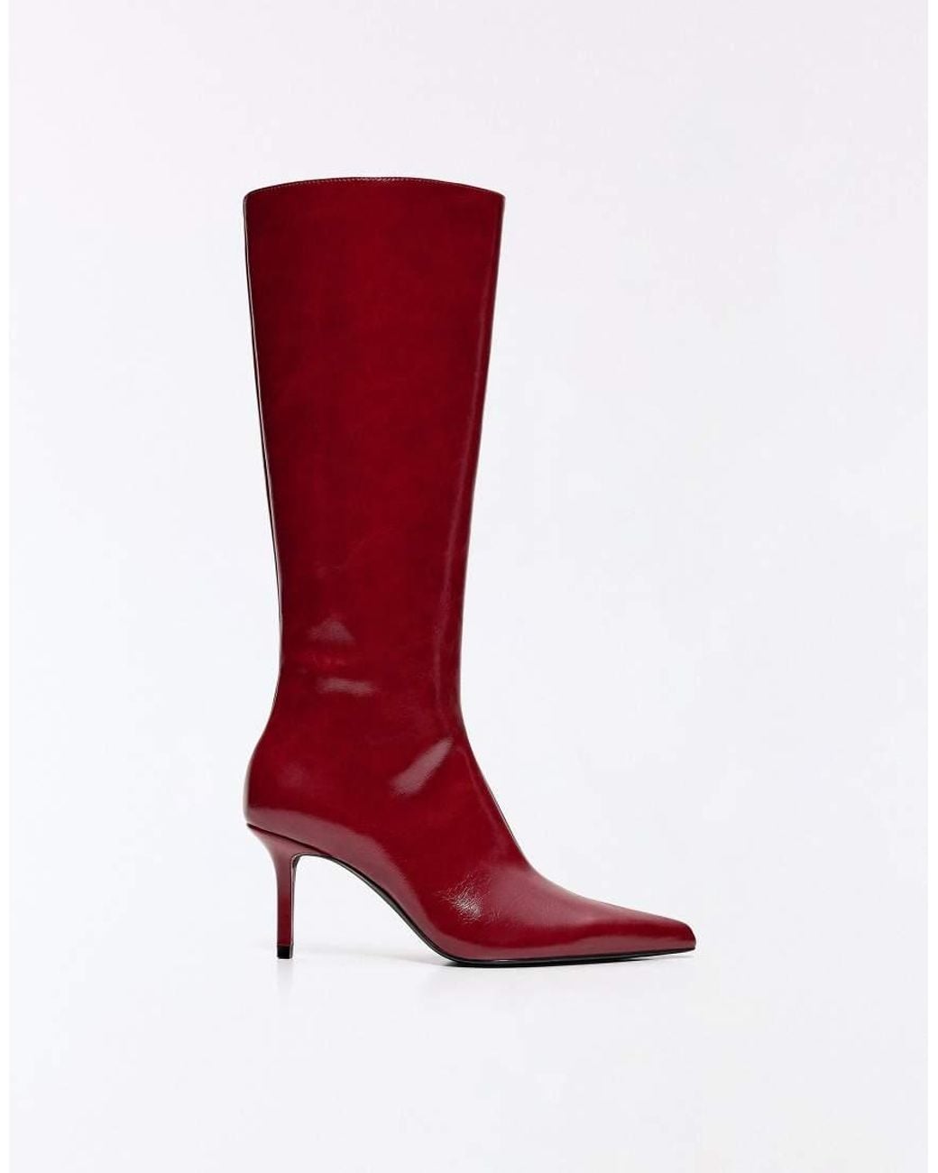 Bershka Red Fitted Shaft Heeled Boots