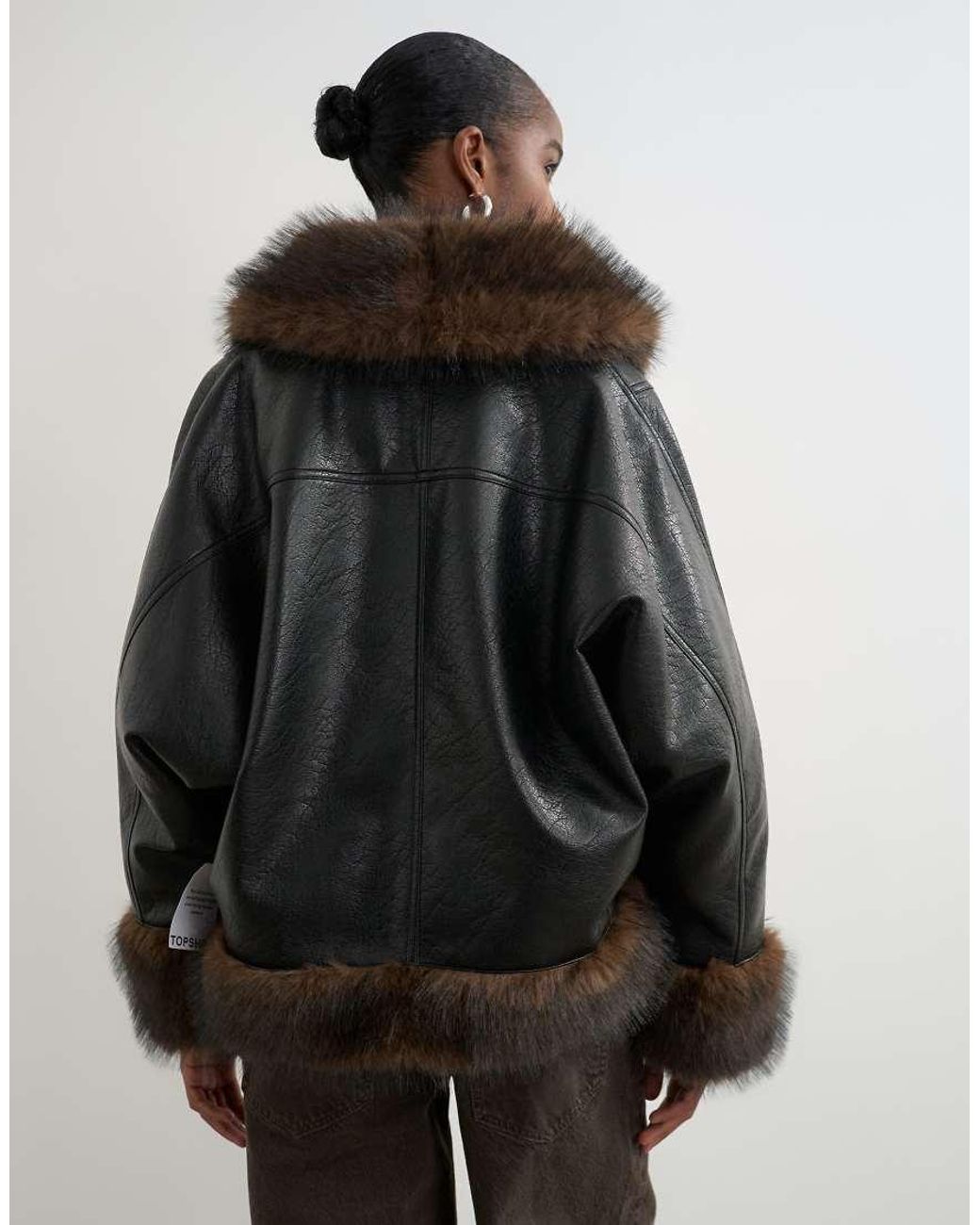 TOPSHOP Black Faux Leather Fur Trim Jacket