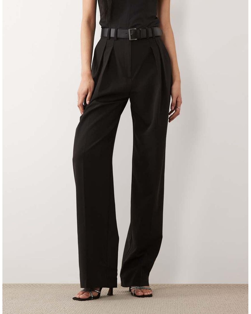 ASOS Tall Tailored Belted Wide Leg Trousers With Pleat Detail