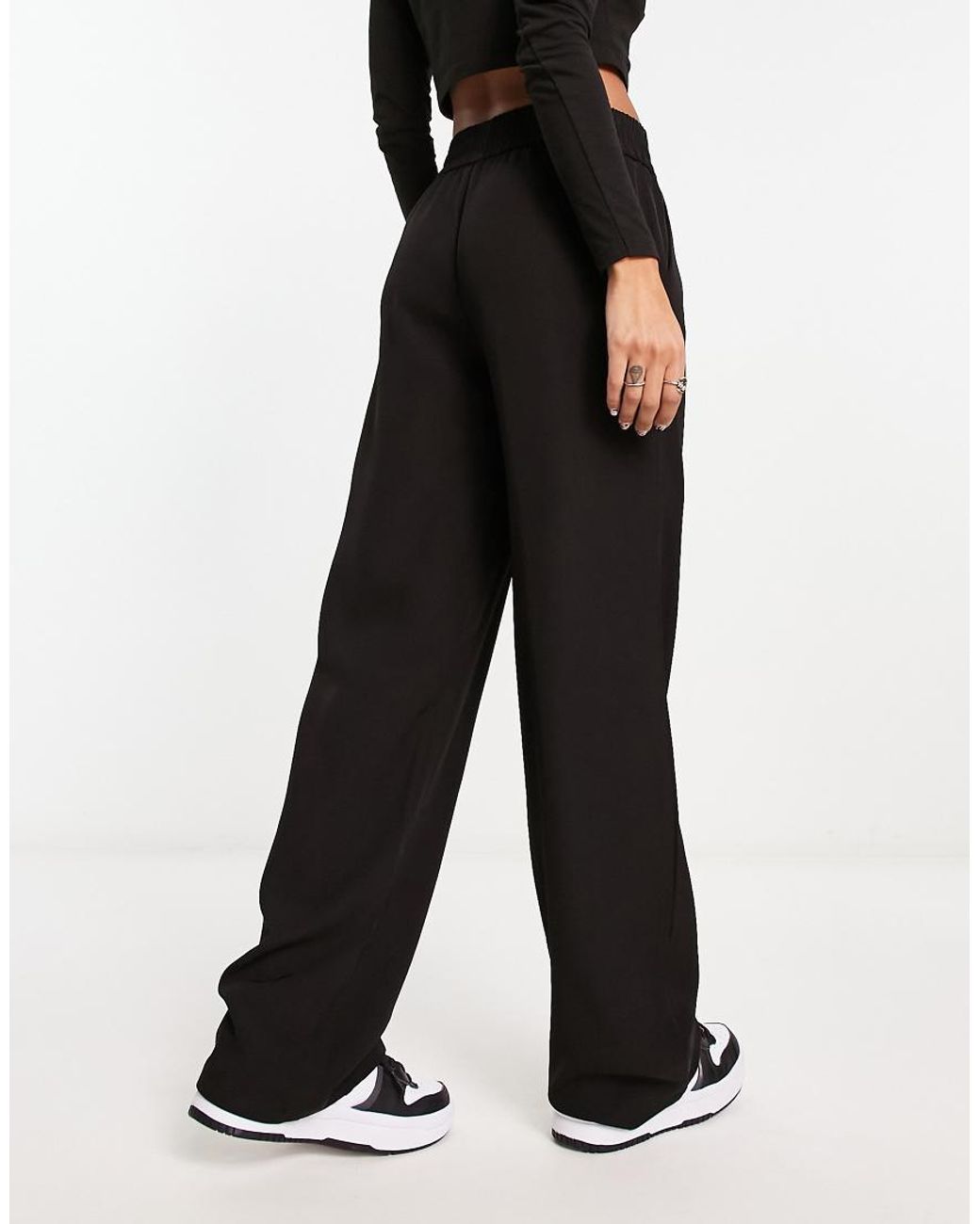 ONLY Black Light Weight Pintuck Wide Leg Trouser