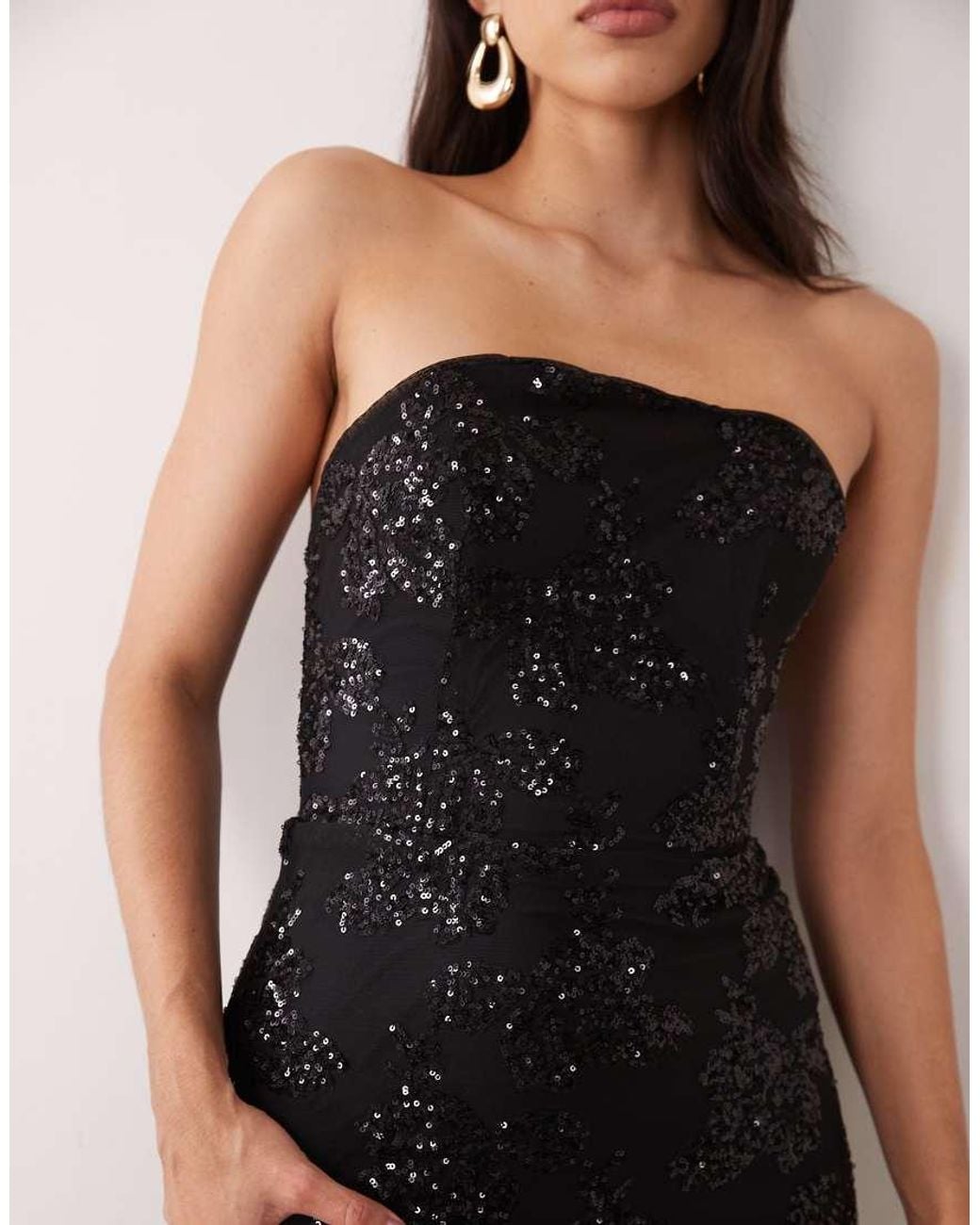 TFNC London Black Floral Sequin Structured Bandeau Maxi Dress