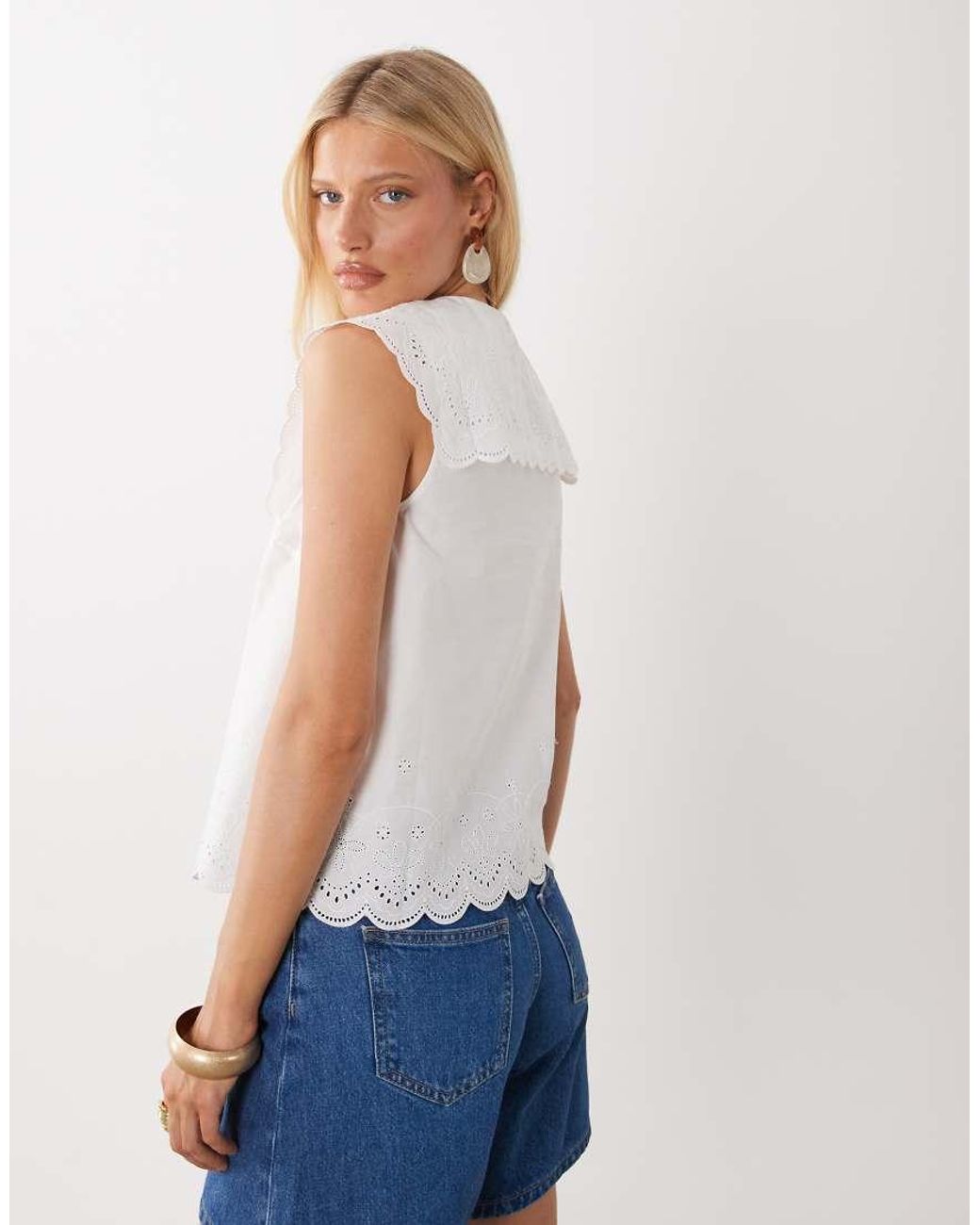 Nobody's Child White Bonnie Oversized Collar Cotton Eyelet Blouse