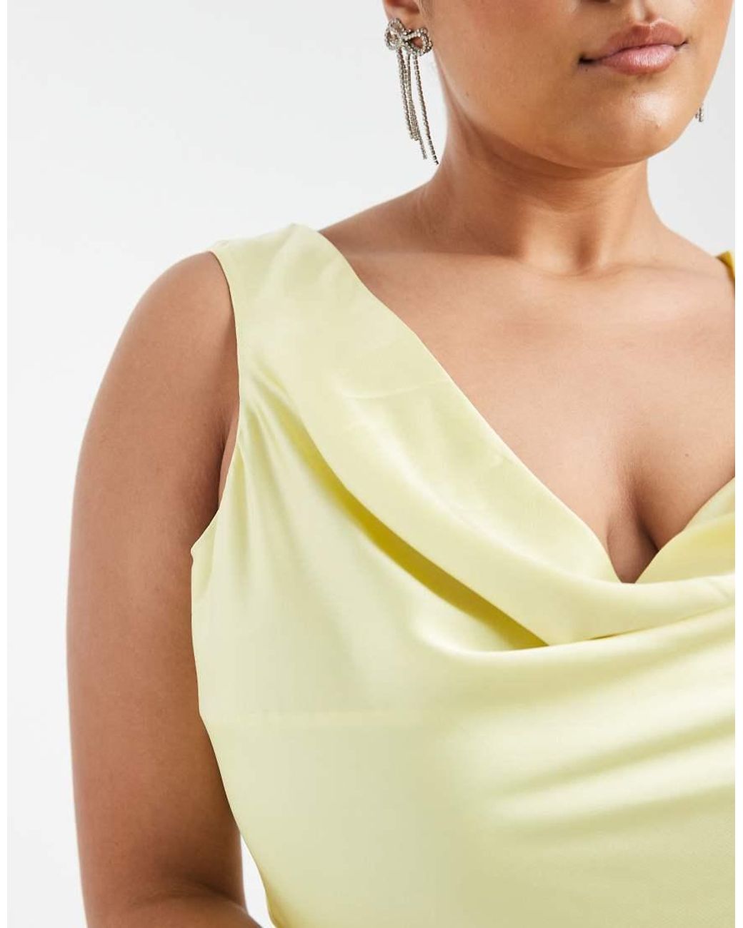 Tfnc Plus Metallic Bridesmaid Satin Cowl Front And Back Maxi Dress