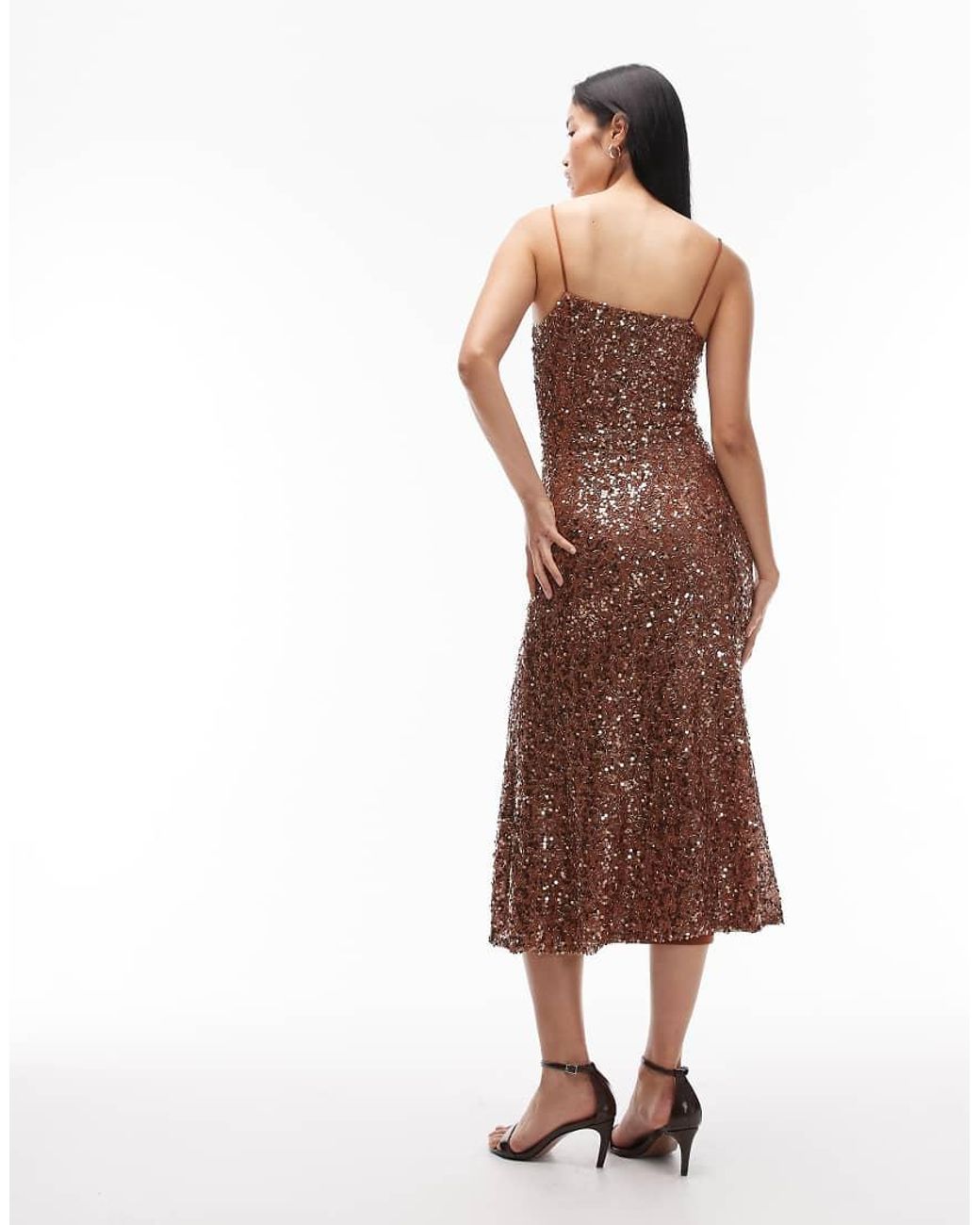 True Decadence Brown Bias Cut Strappy Sequin Maxi Dress