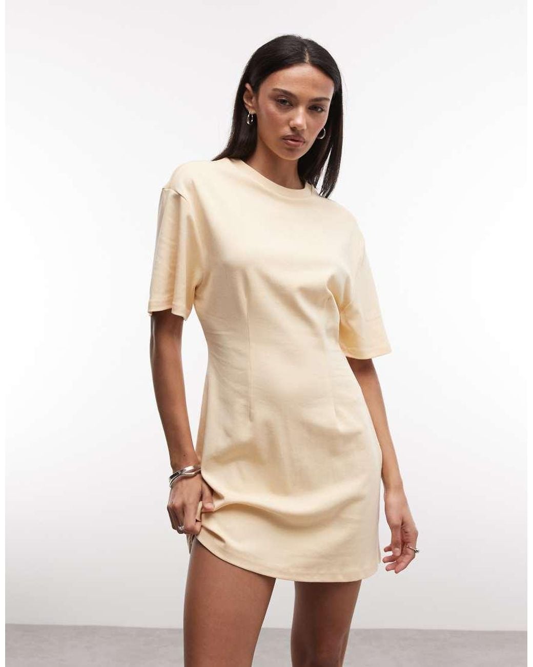 Monki Natural Cinched Waist T-shirt Mini Dress