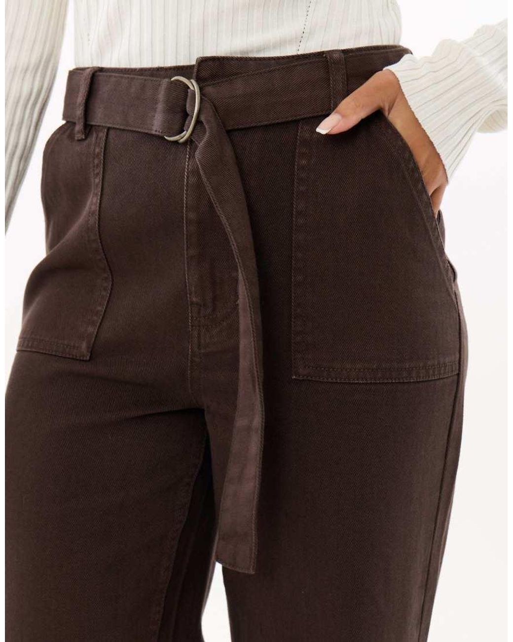 Threadbare Brown High Waisted Cargo Jeans With Belt