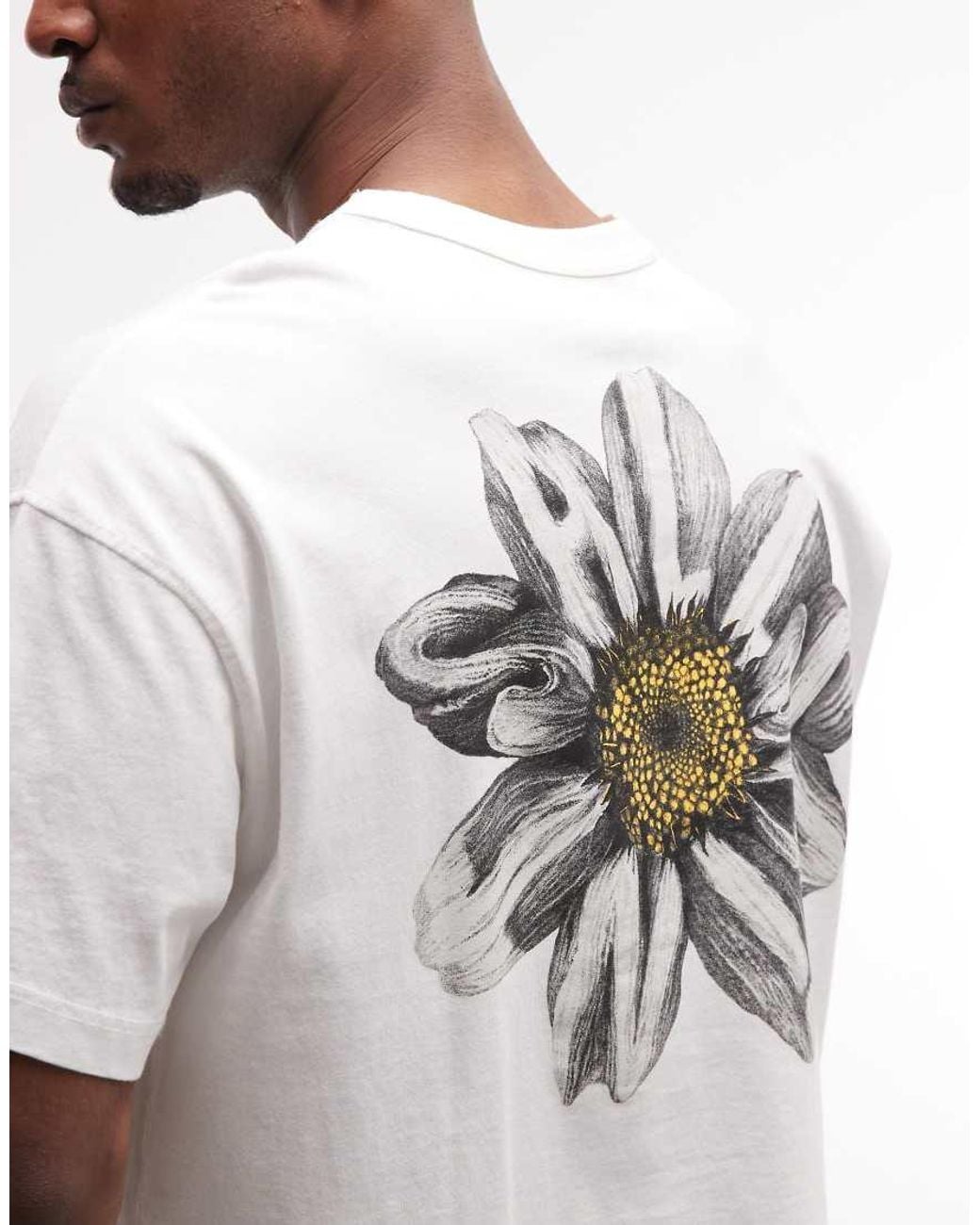 AllSaints Gray Petals Short Sleeve Graphic Logo T-shirt With Back Print for men