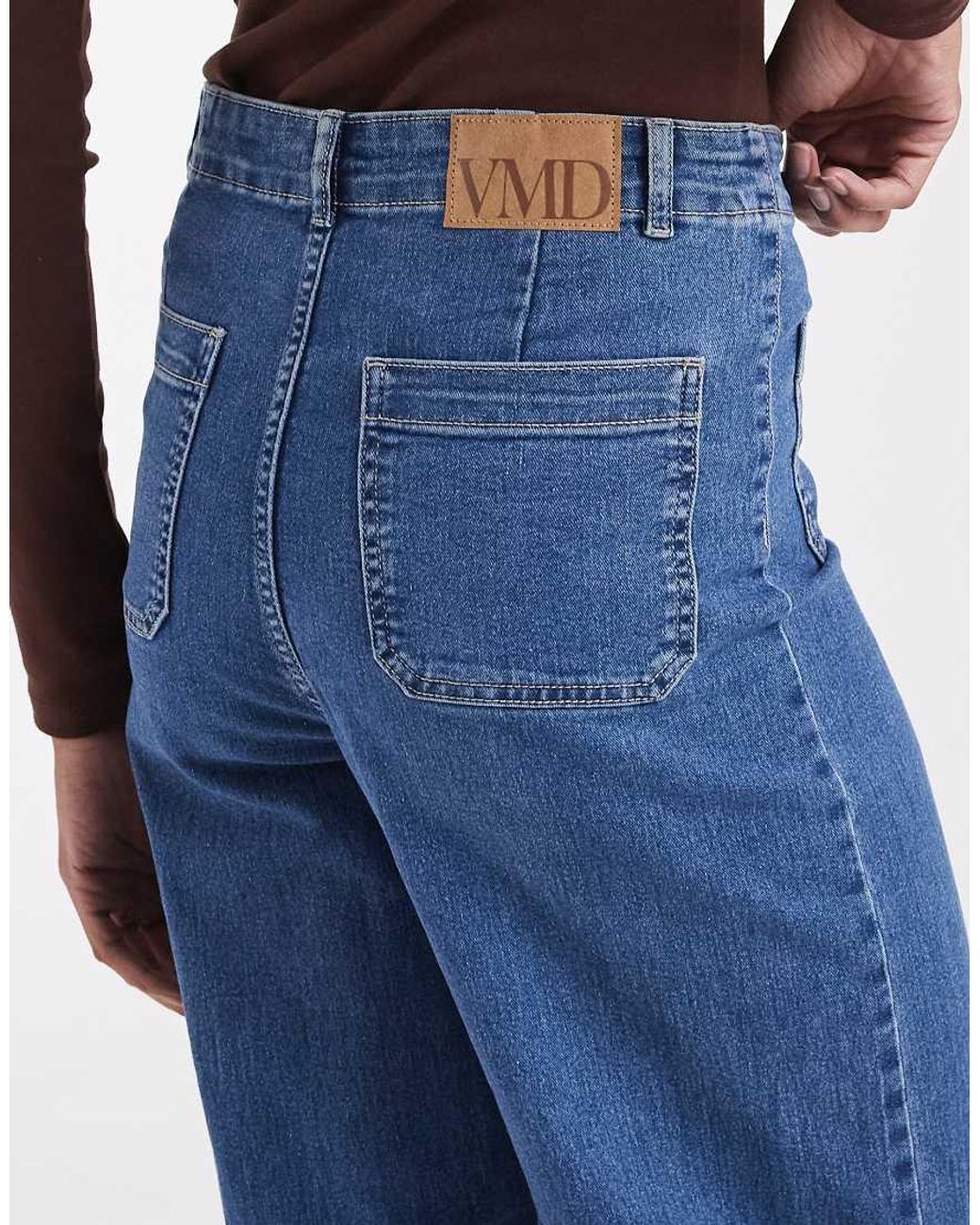 Vero Moda Blue Kayla High Rise Wide Leg Jeans With Pocket Detail