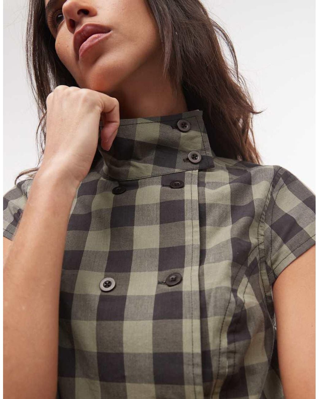 Collusion Brown Funnel Neck Cap Sleeve Shirt