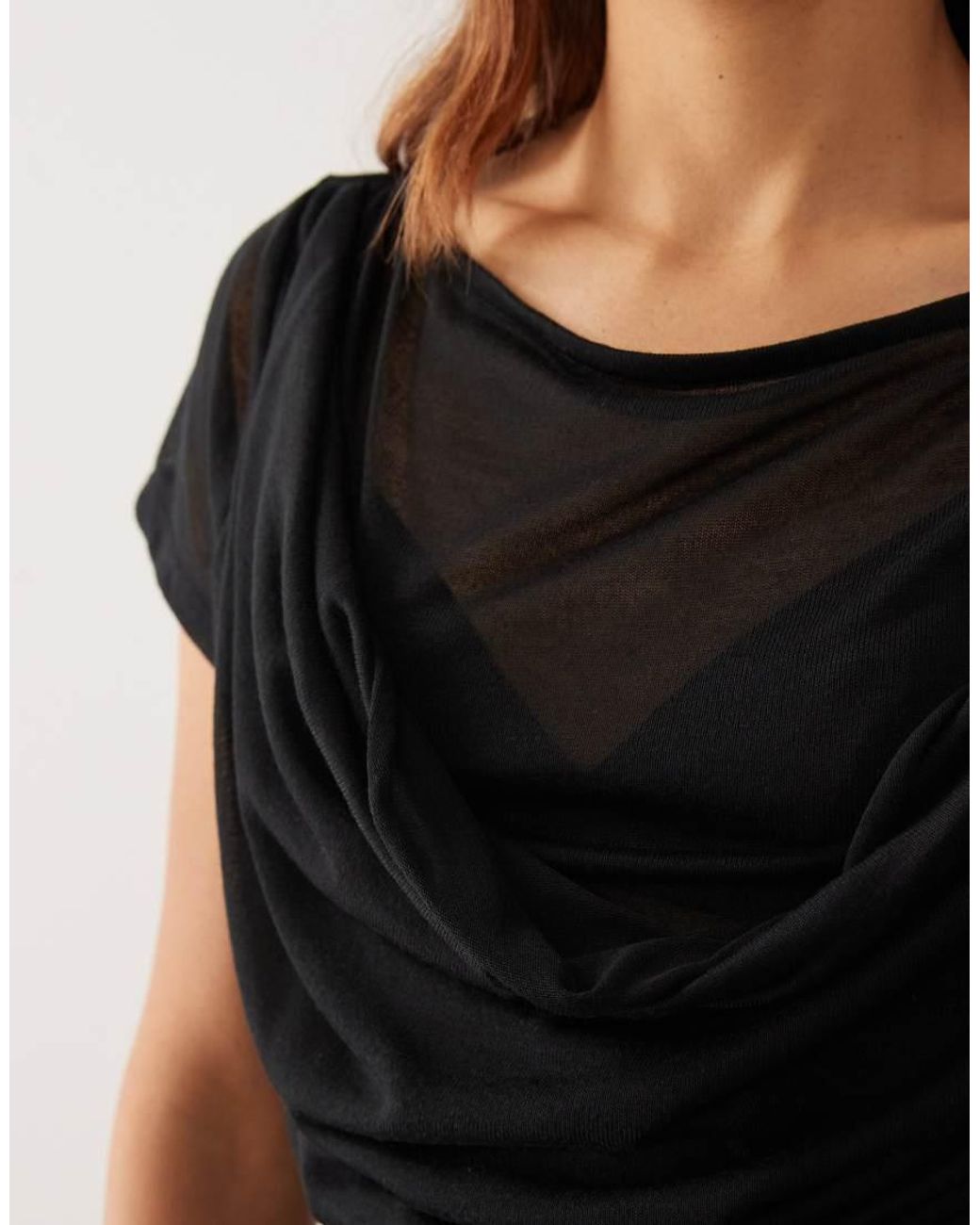 ASOS Black Semi Sheer Knit Look Drape Overlay Top
