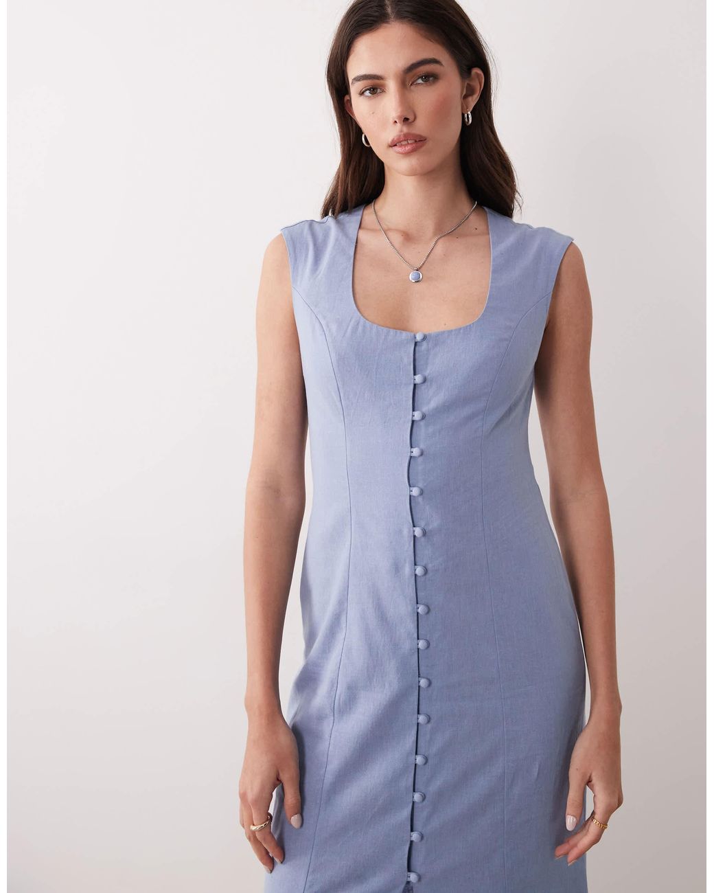 ASOS Blue Square Neck Button Down Midi Sundress
