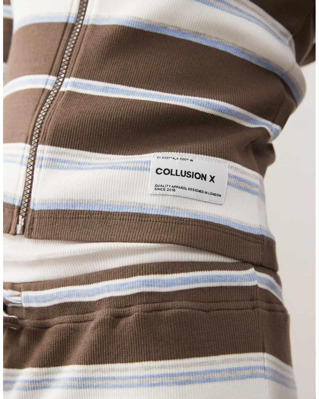 Collusion White Stripe Shrunken Zip Through Hoodie Co-ord