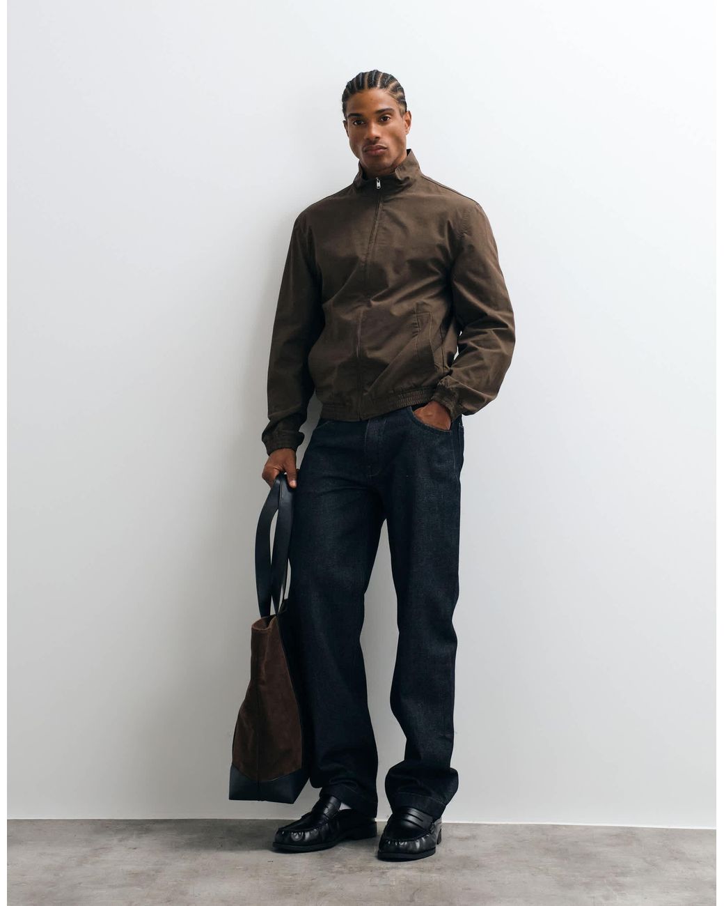 Mango Brown Funnel Neck Jacket for men