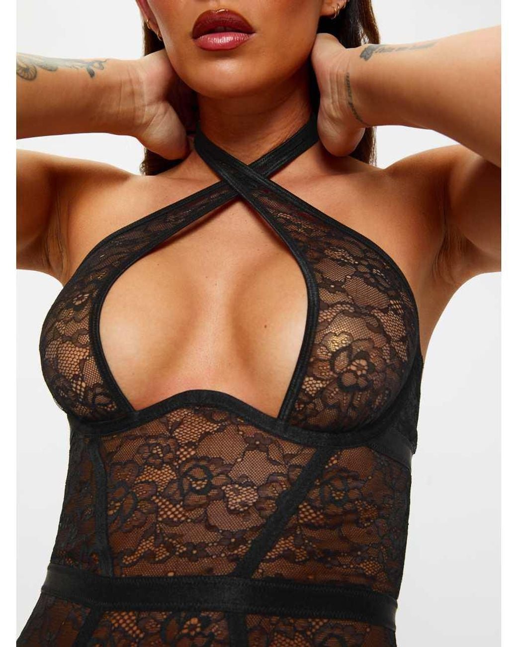 Ann Summers Black Addicted To You Crotchless Cami Suspender Set