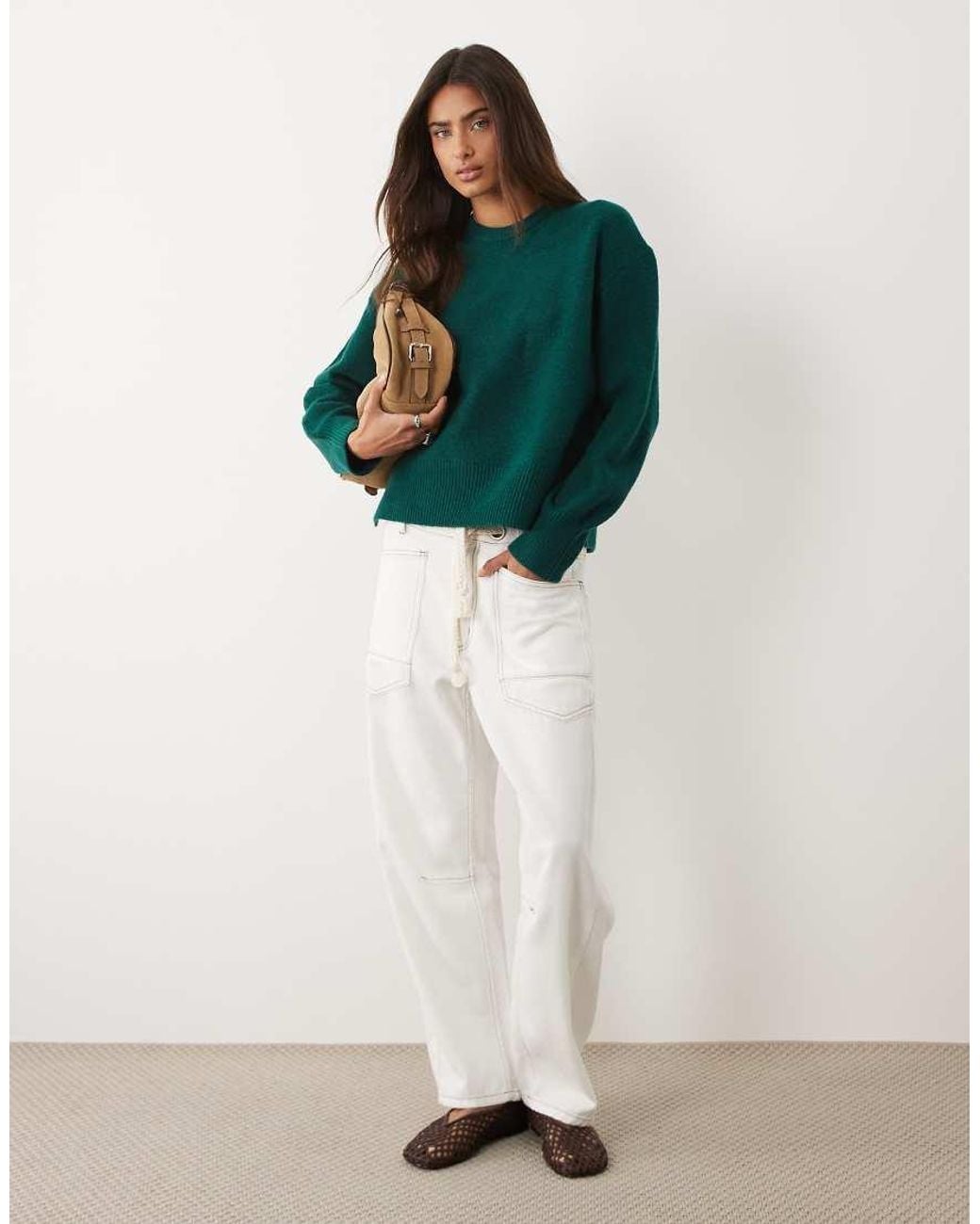 ASOS Green Relaxed Sweater With Side Slit Detail