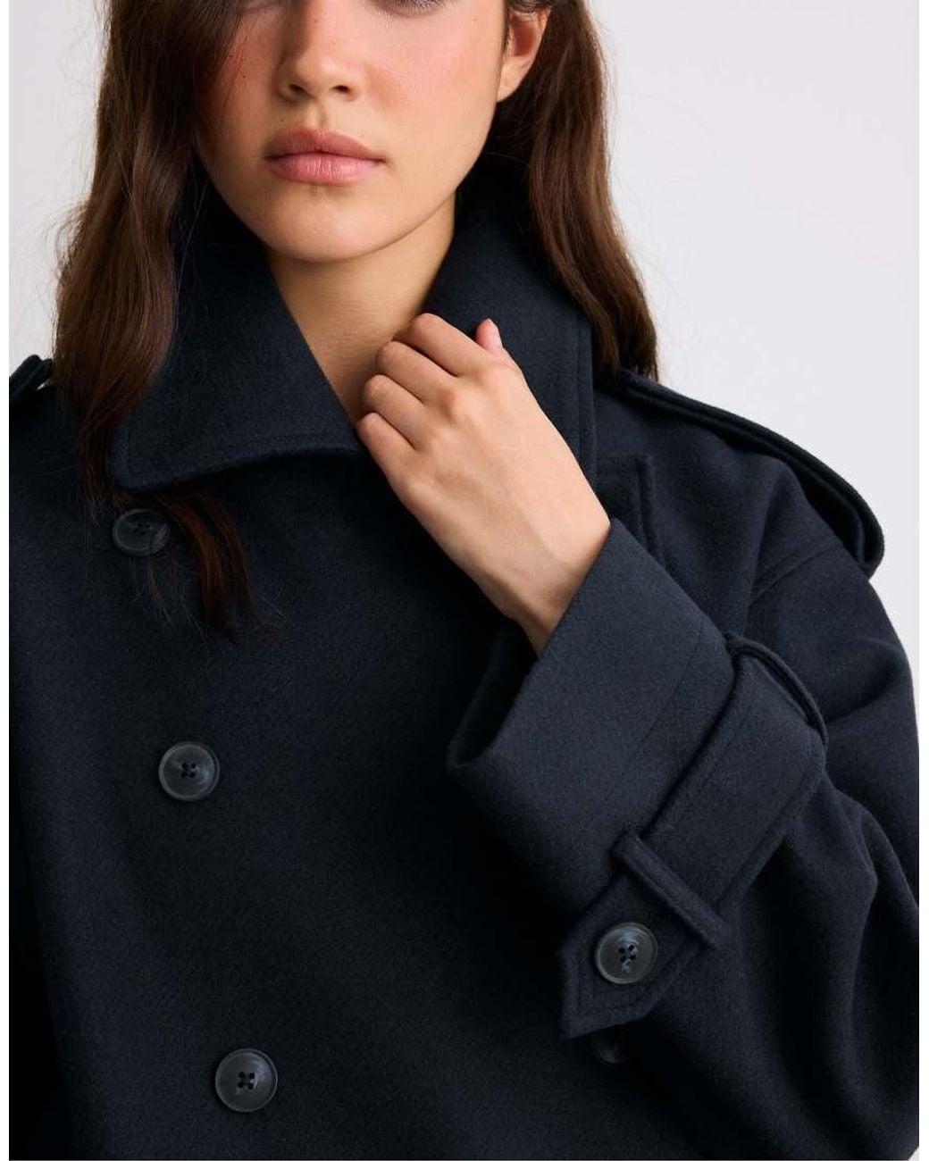 Stradivarius Black Soft-touch Oversize Trench Coat