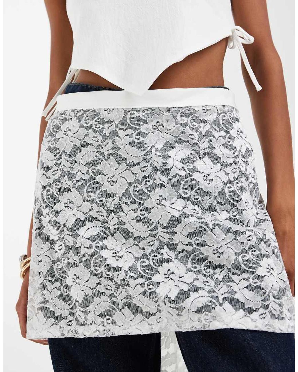 Pieces White Lace Layering Waist Scarf