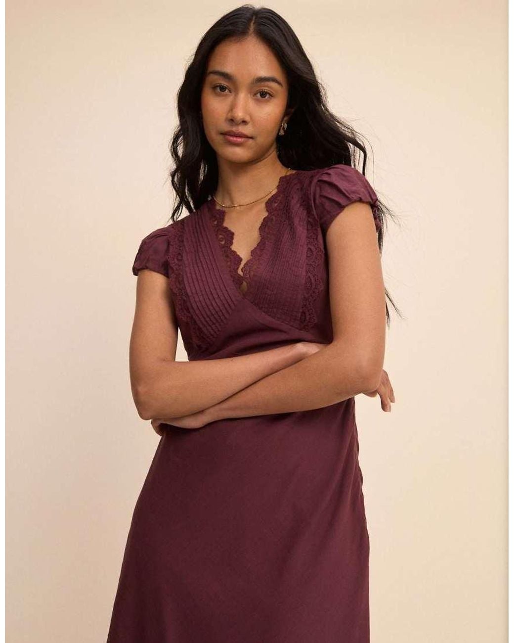 Nobody's Child Purple Lace Trim Susie Midi Dress