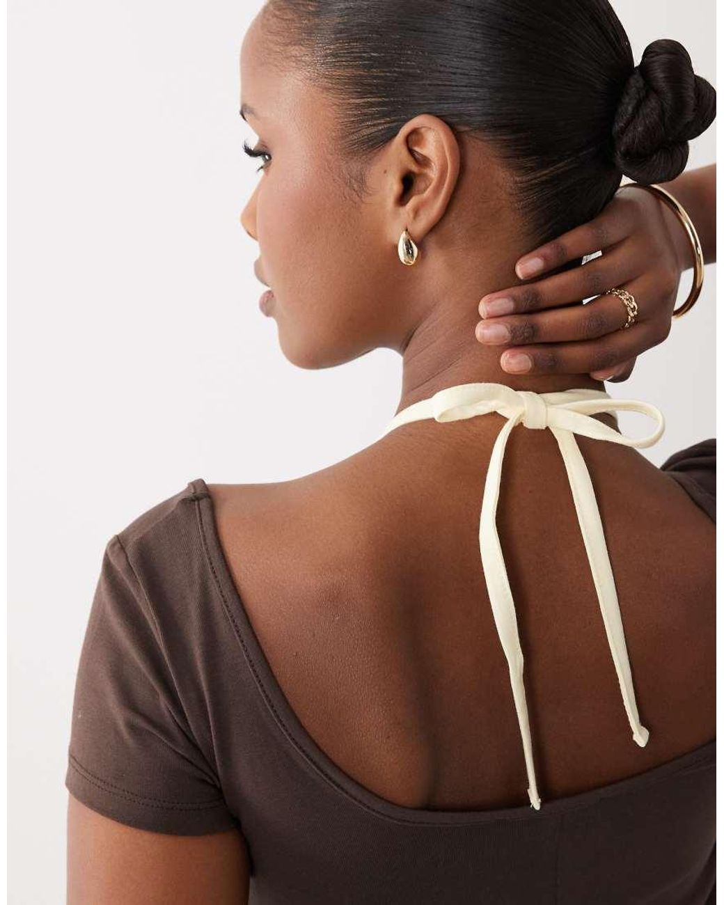 The Frolic Brown Exclusive Jersey Layered Halter Detail T-shirt