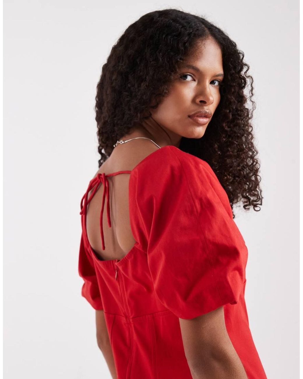ASOS Red Square Neck Structu Cotton Midi Dress With Back Strap