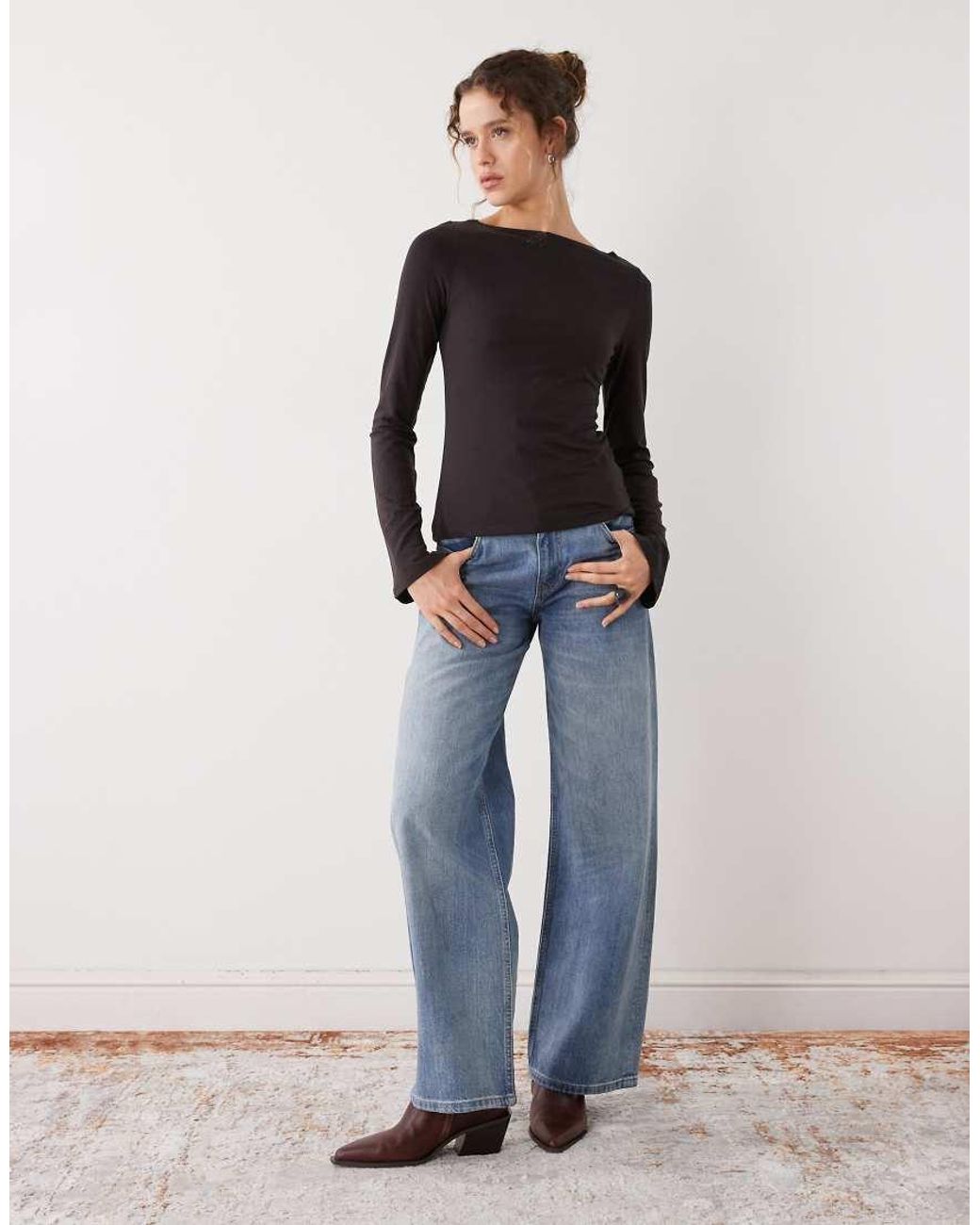 Weekday Black Annie Boat Neck Long Sleeve Top