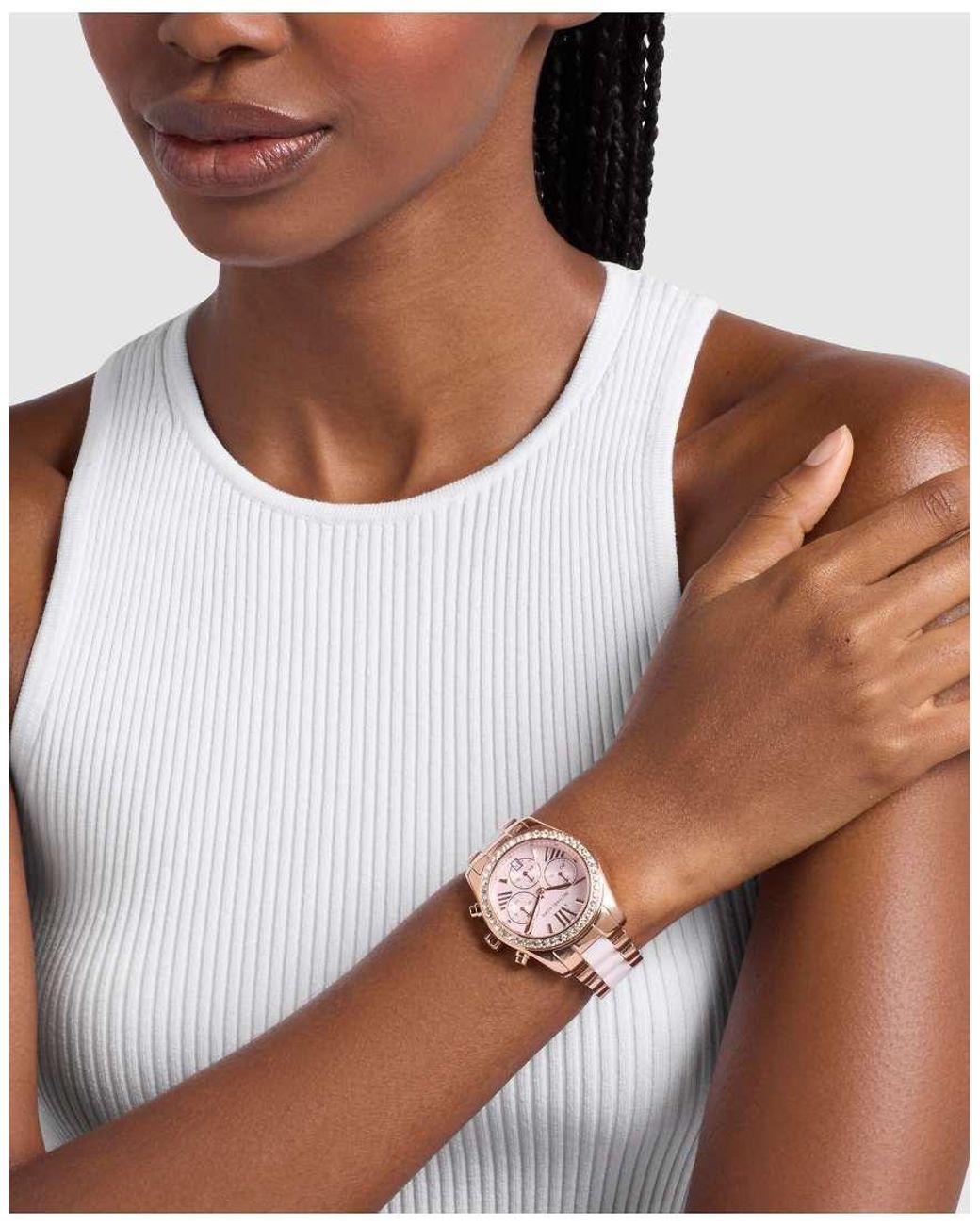 Michael Kors Pink Lexington Chronograph Ceramic And Rose-Tone Stainless Steel Watch