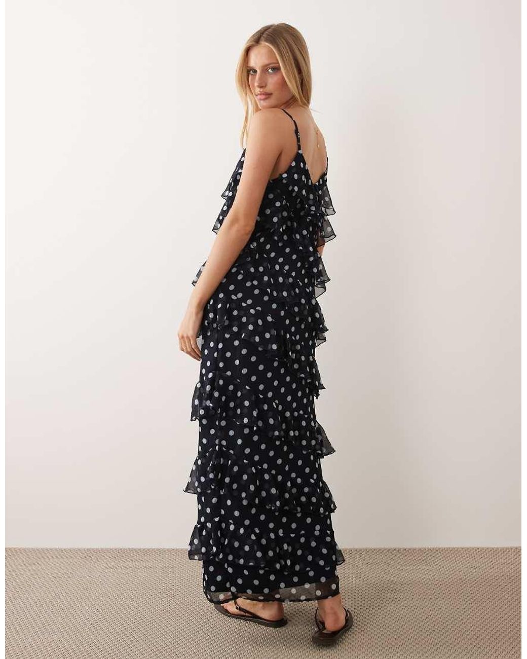 Vila Brown Ruffle Cami Maxi Dress With Leg Split