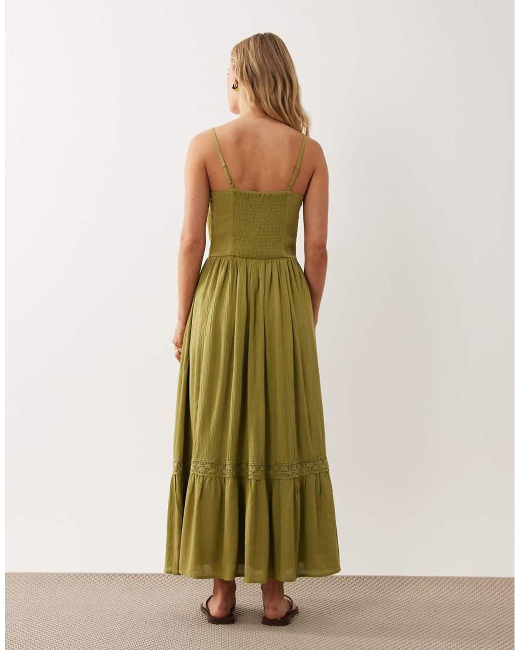 Miss Selfridge Green Lace Insert Maxi Dress