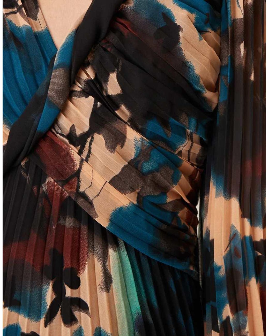 ASOS Multicolor Twist Detail Wrap Front Pleated Midi Dress