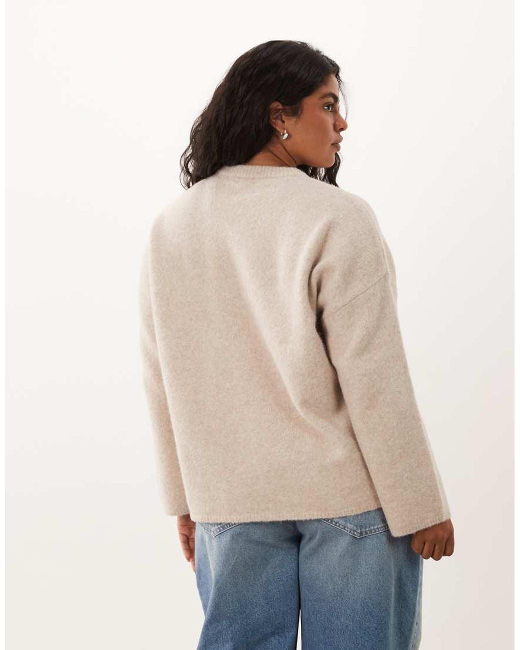 ASOS Natural Asos Design Curve Relaxed Fluffy Jumper With Wool