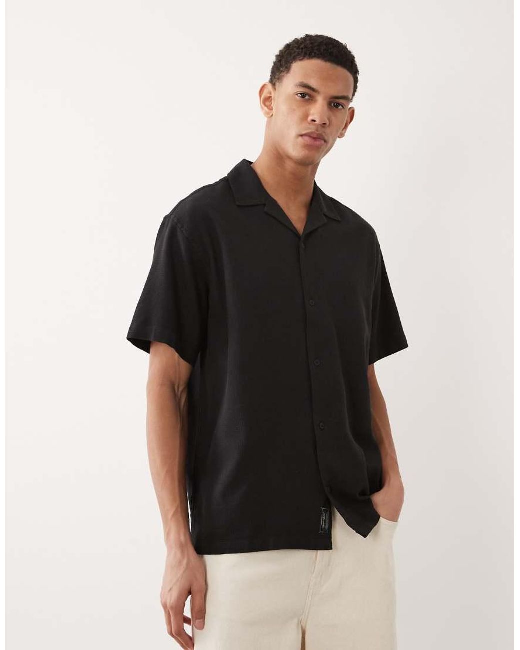 Jack & Jones Black Waffle Short Sleeve Shirt for men
