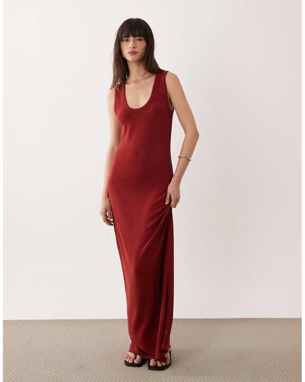 ASOS Red Lightweight Boucle Scoop Maxi Dress
