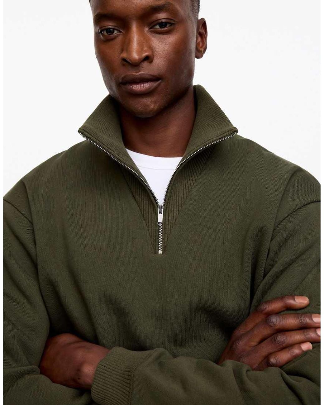ARKET Green Half Zip Funnel Neck Sweat for men